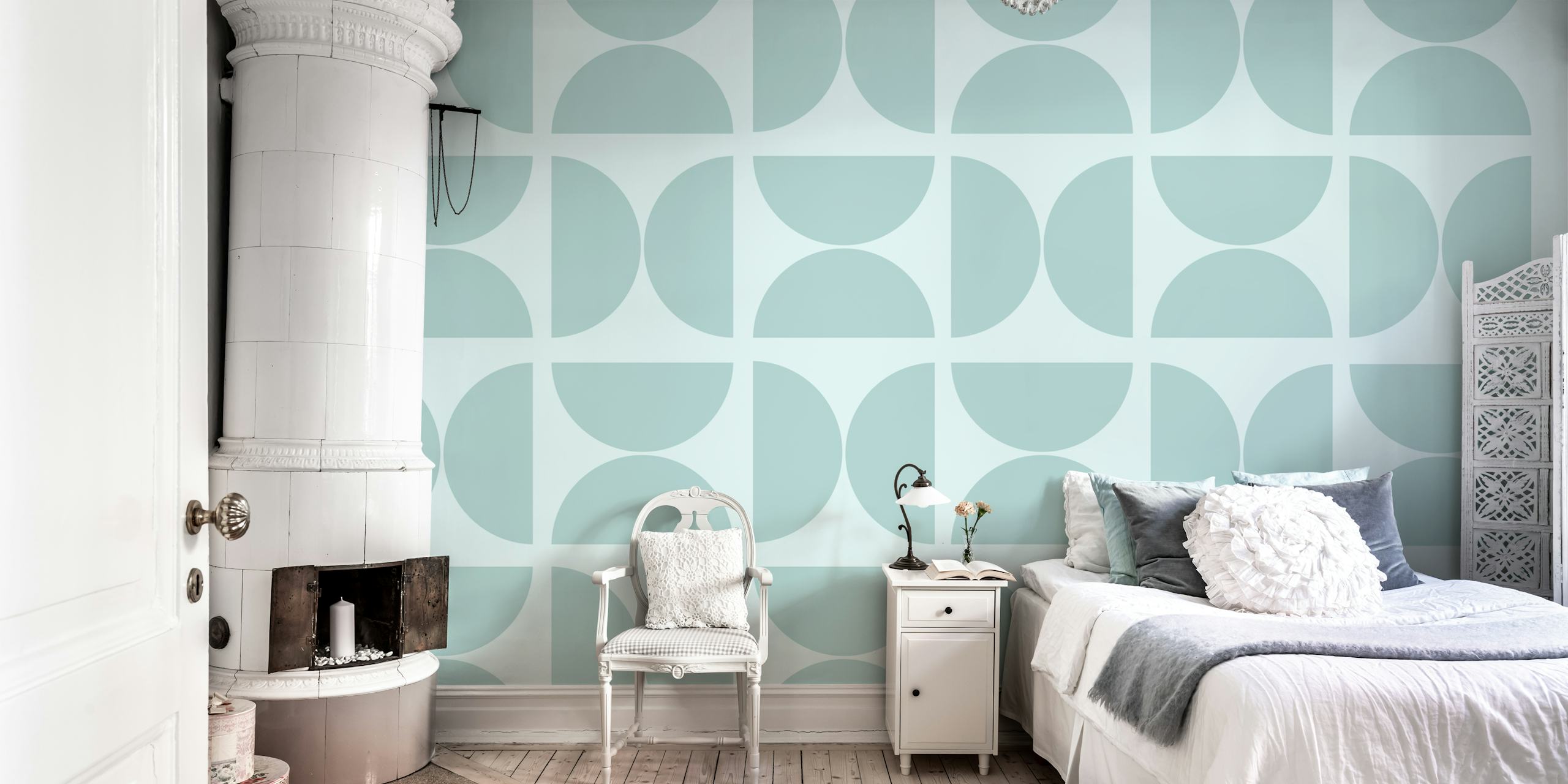 Geometric pattern in light aqua and soft circular shapes wallpaper