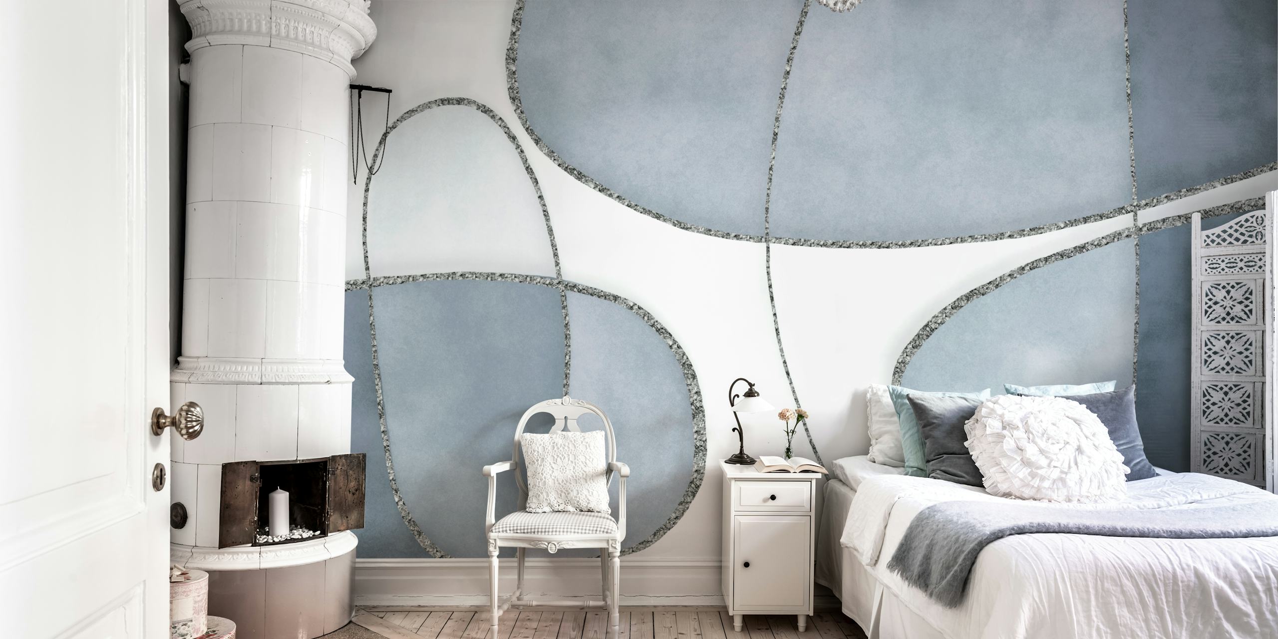 Abstract Linework II Blue Grey wallpaper in room