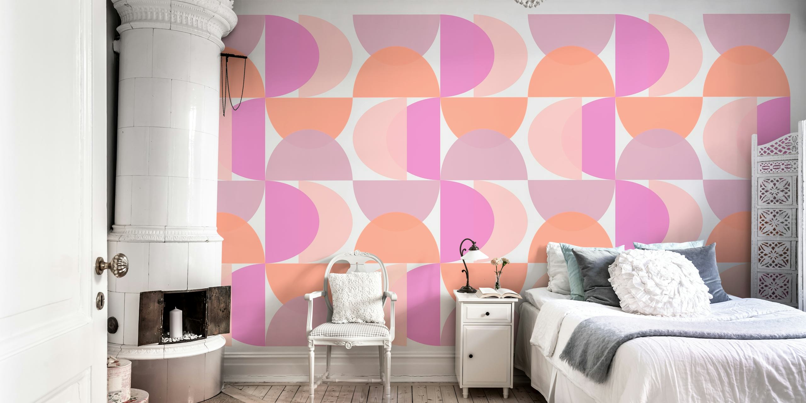 Geometric pattern with pink and purple shapes wallpaper