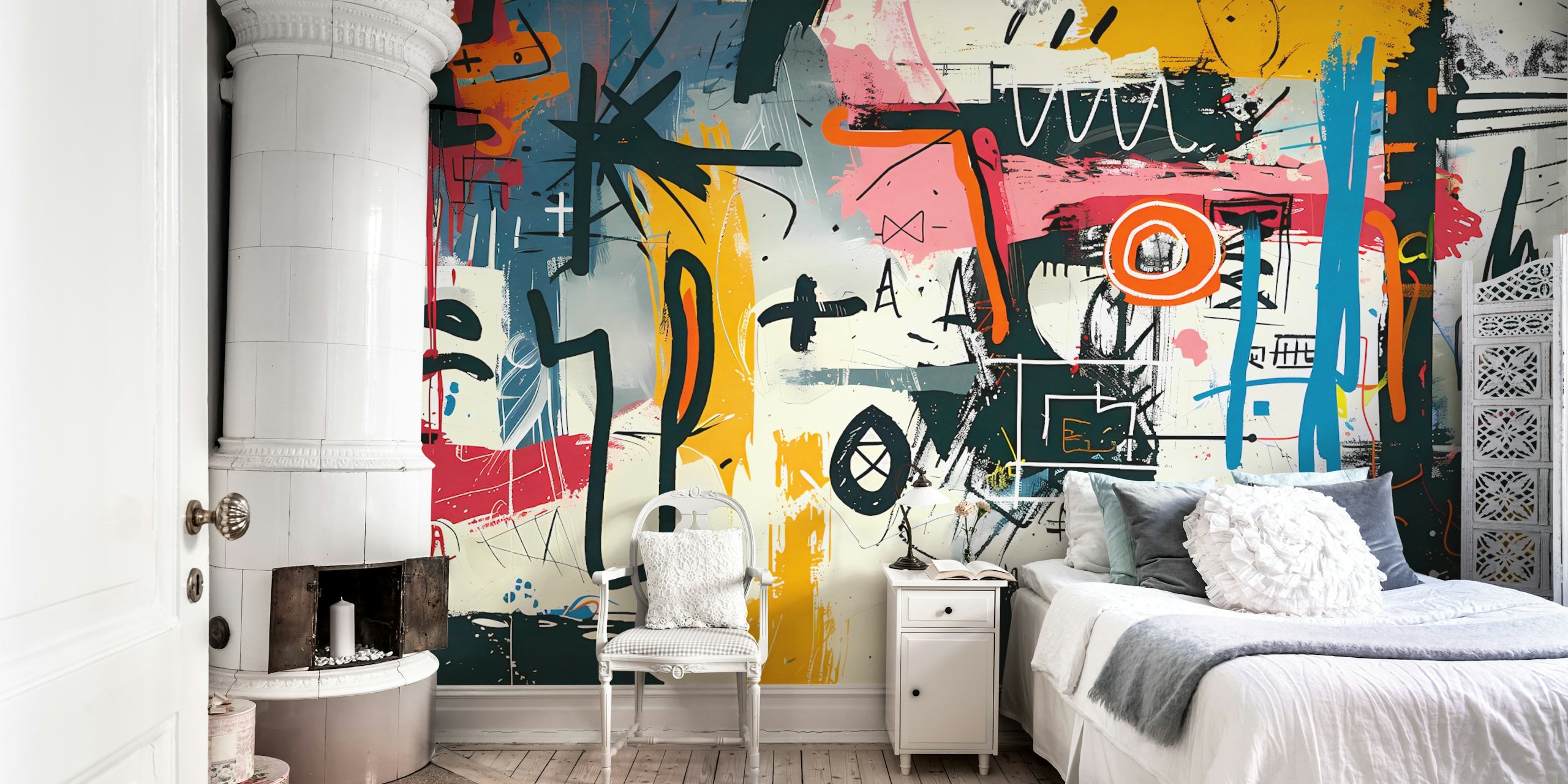 Graffiti wallpaper design in modern interior