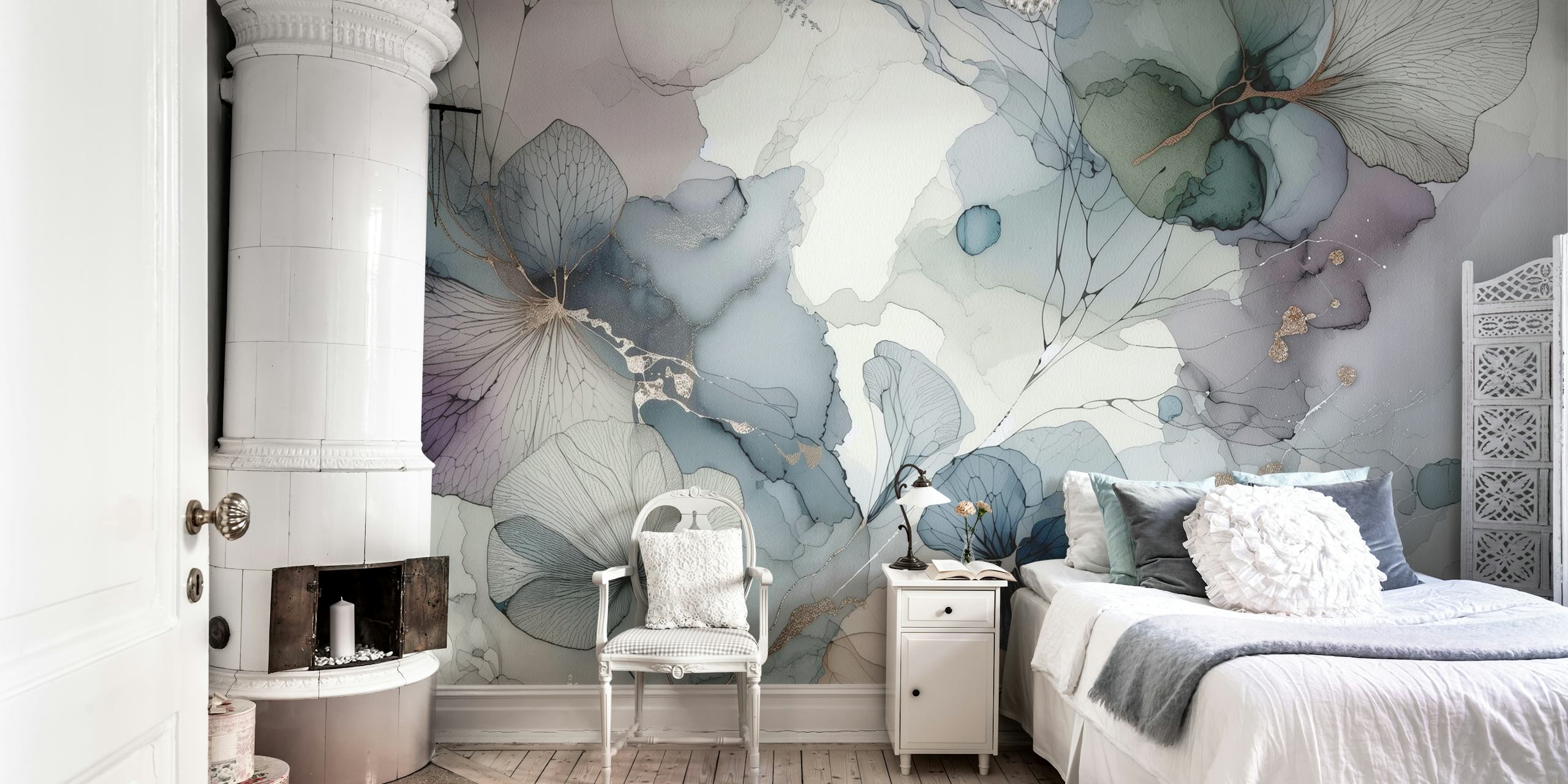 Dreamy Petals wallpaper displayed in a room