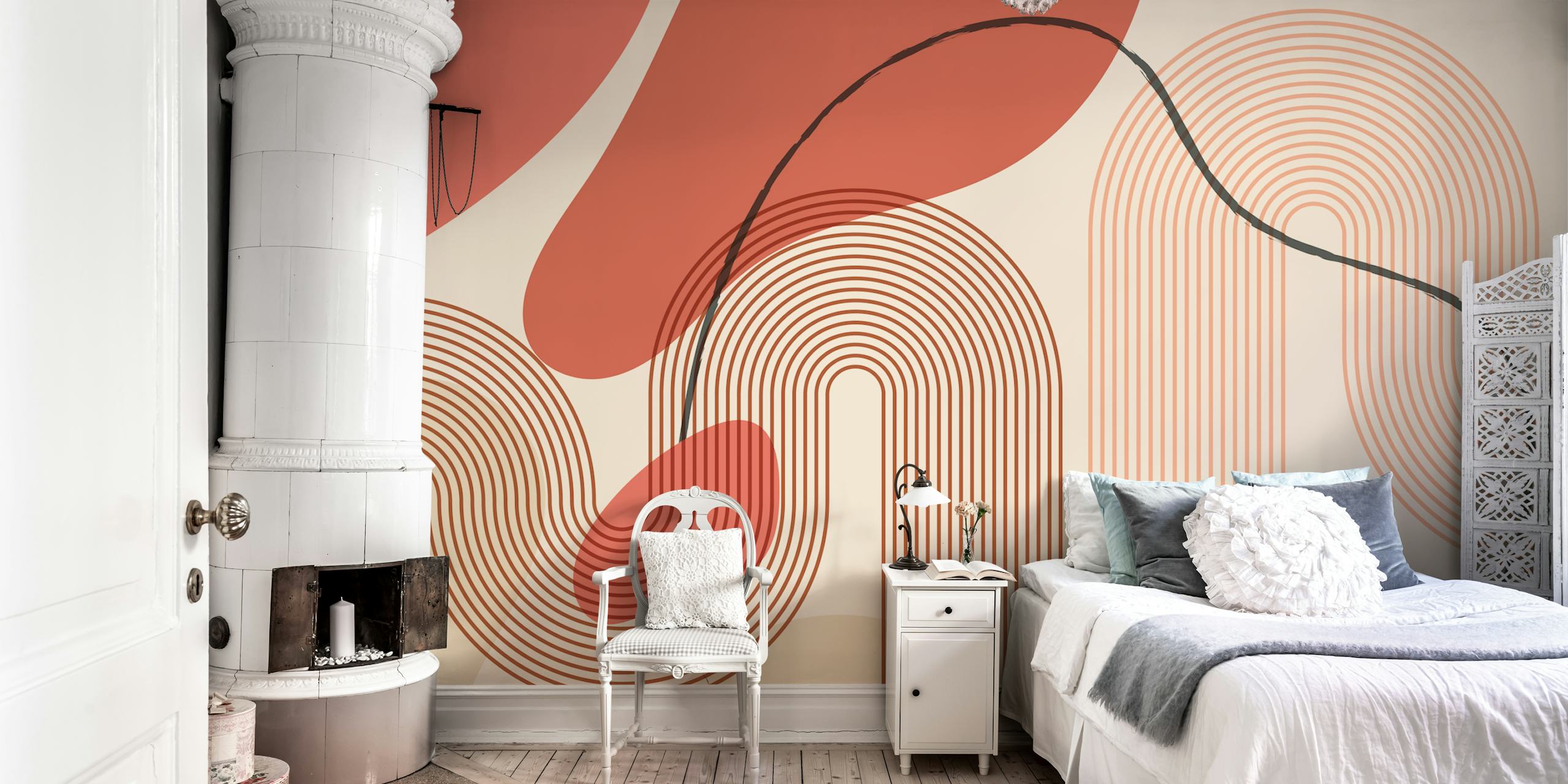 Abstract Terra Curves tapetti huoneessa