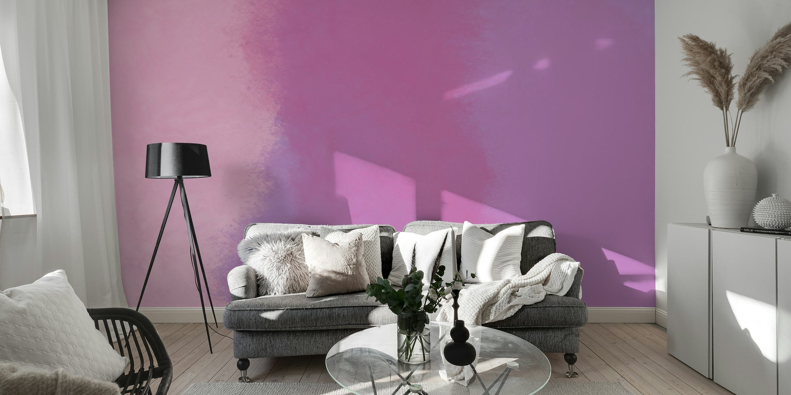Et vægmaleri med blødt fokus med nuancer af pink, der ligner rosenblade