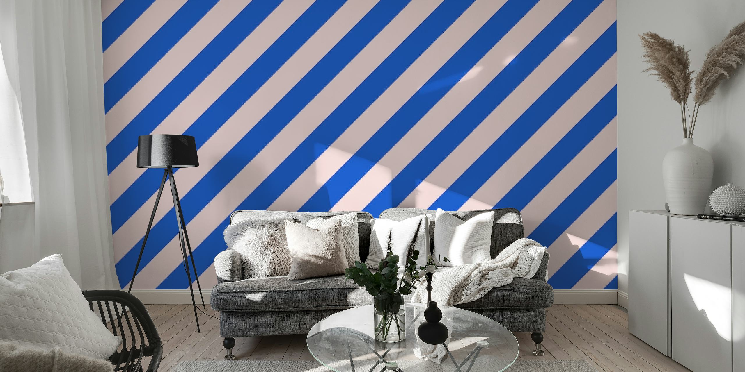 Pink and Blue diagonal Stripes wallpaper - Happywall