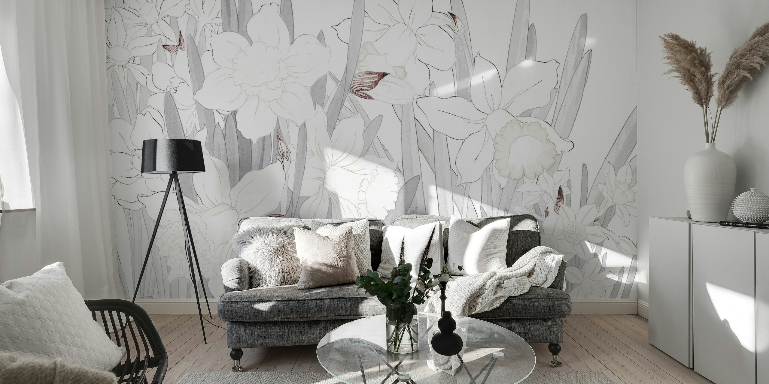 Light Grey Scandinavian Floral papel de parede