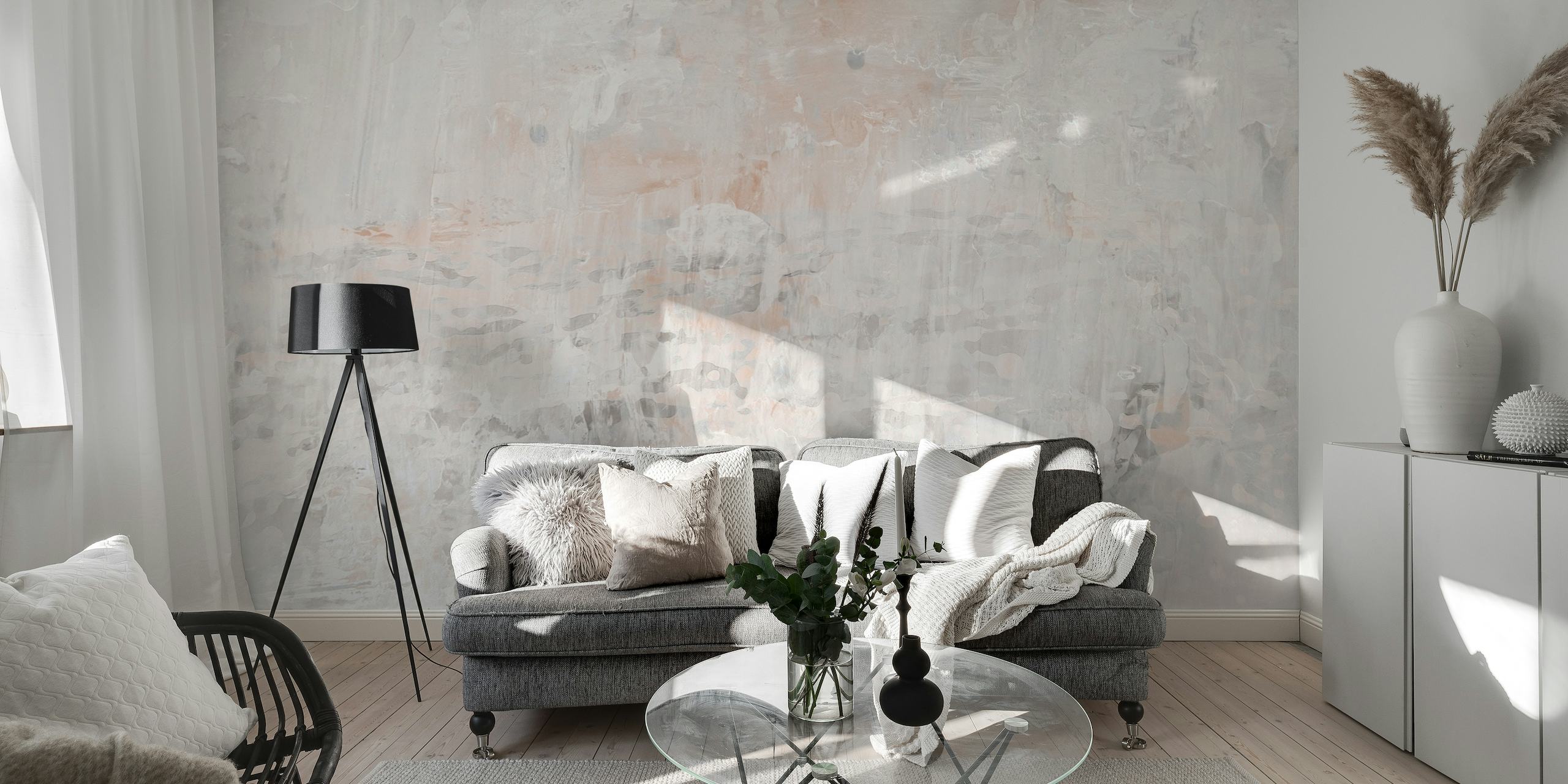 White and gray watercolor textured wall mural for modern interiors