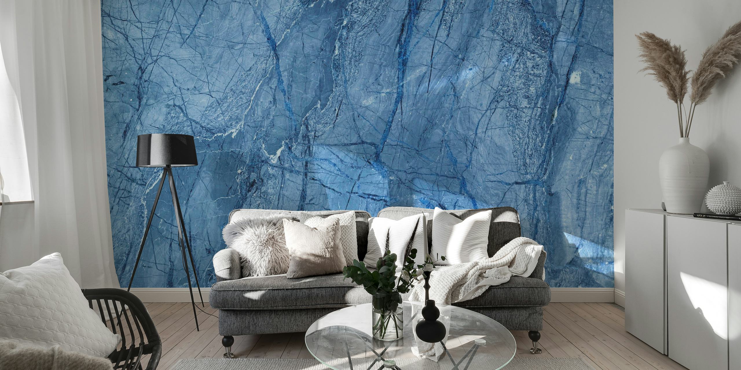 Dyb blå marmor tekstur vægmaleri til indretning