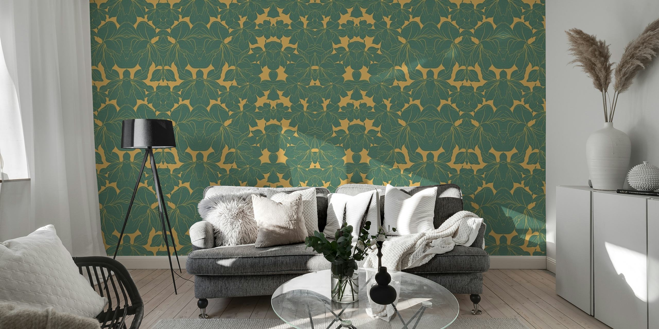 Florals on Gold wallpaper