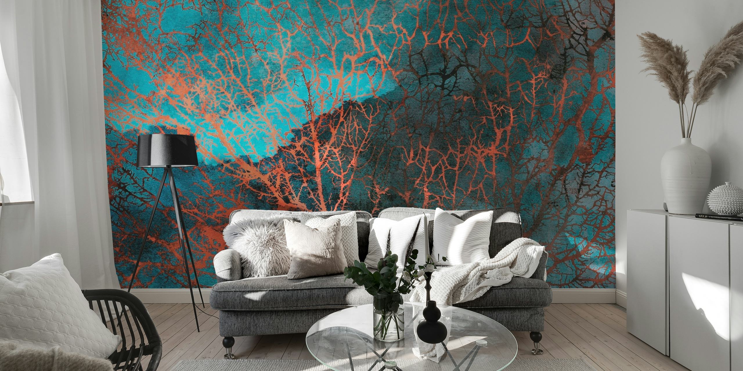 Dreamy Watercolor Coral Moss papel de parede
