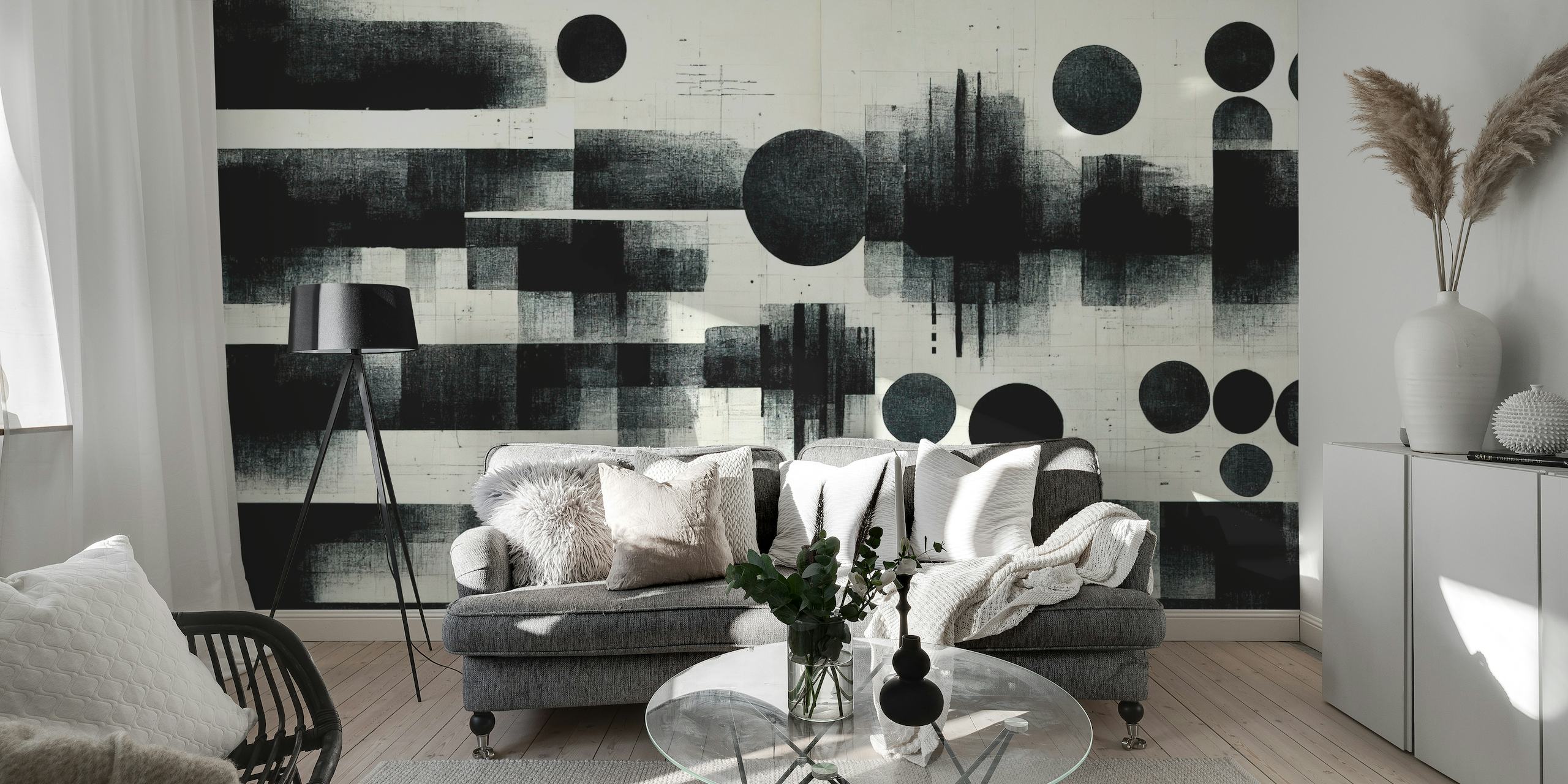 Abstract black and white art behang