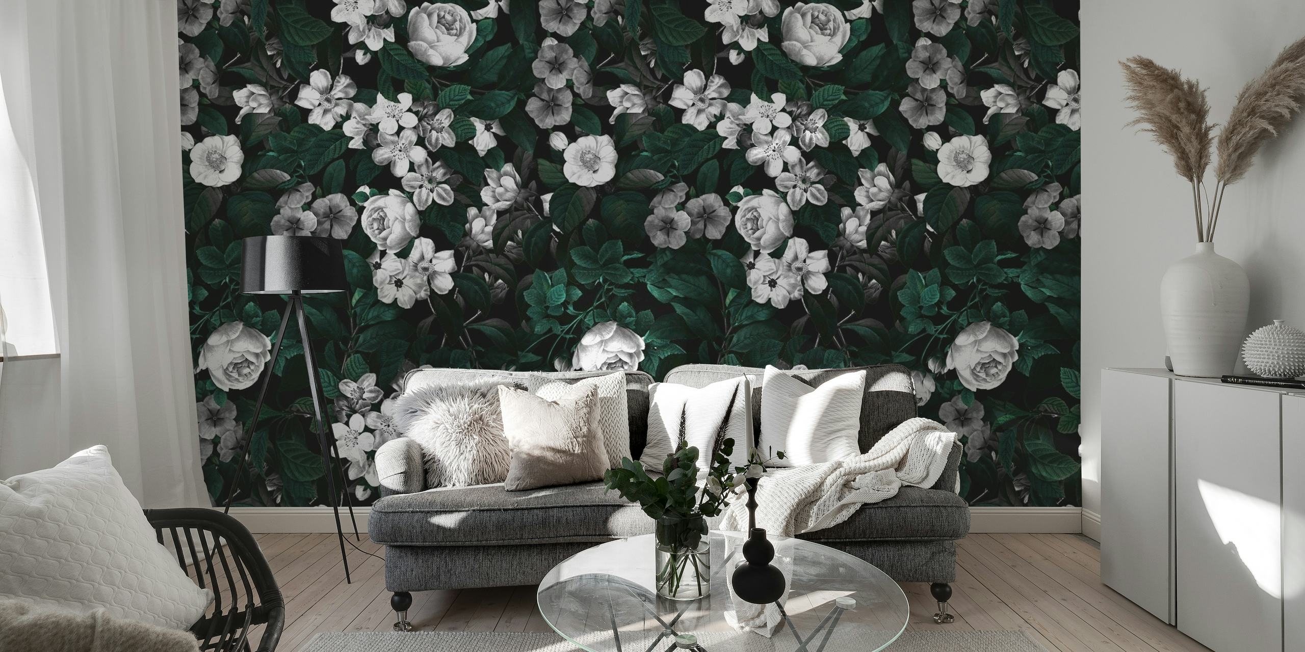 Floral pattern on dark background wall mural called Botanical Night