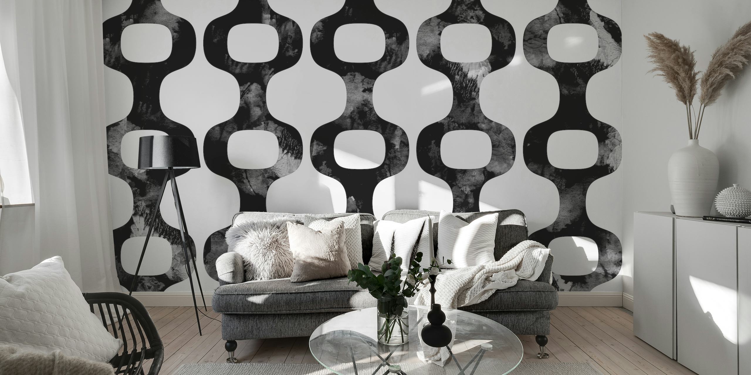 Geometrisches Mid-Century-Luxus-Wandgemälde in Schwarz und Weiß