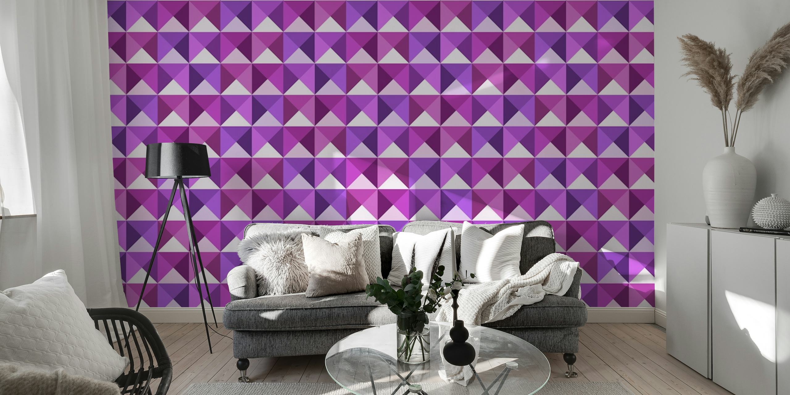 Geometric purple triangles pattern wall mural from happywall.com
