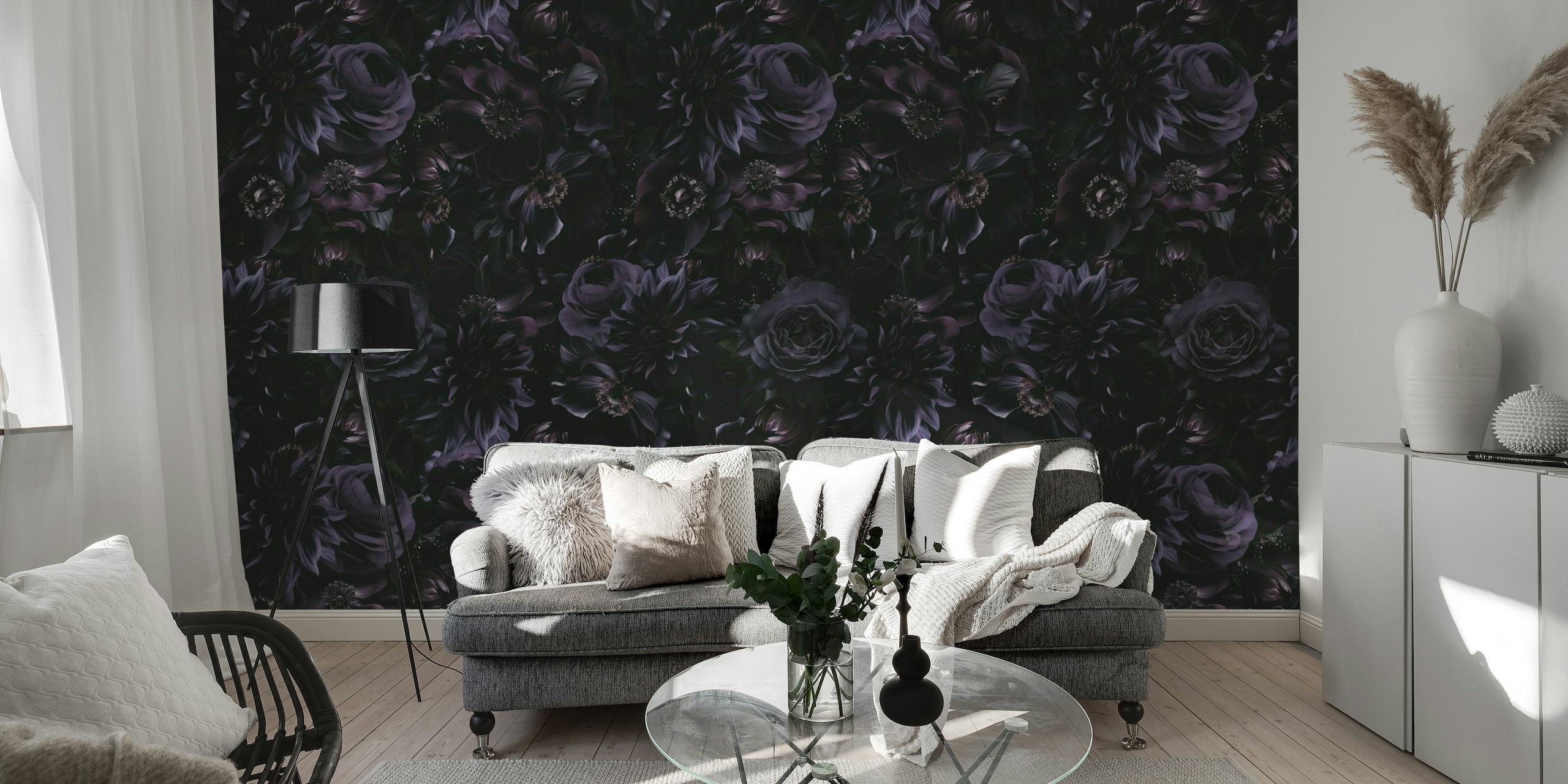 Purple Night Gothic Moody Baroque Flowers papel de parede