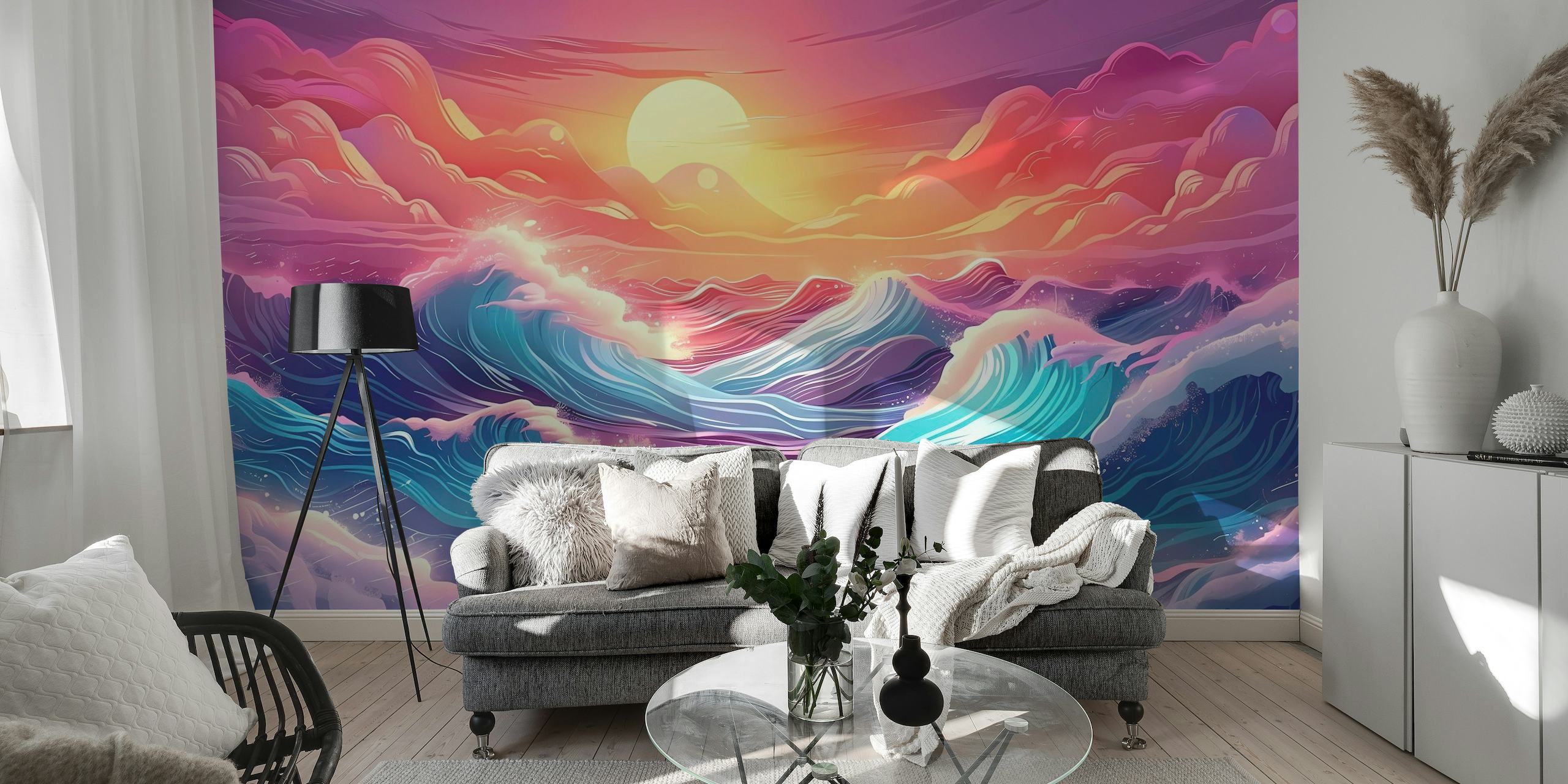Waves on a Beautiful Sunset papel de parede