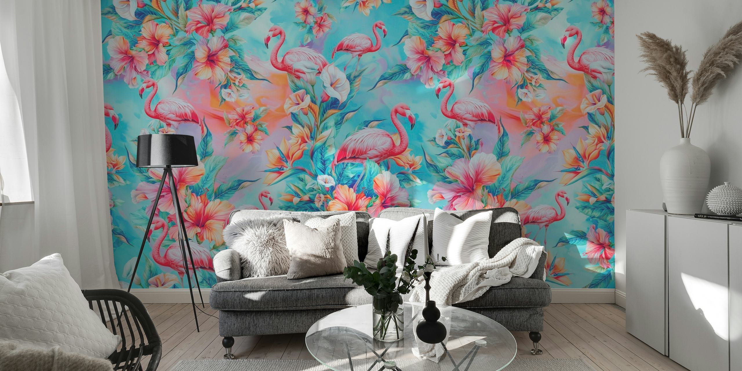 Floral Flamingo Haven wallpaper