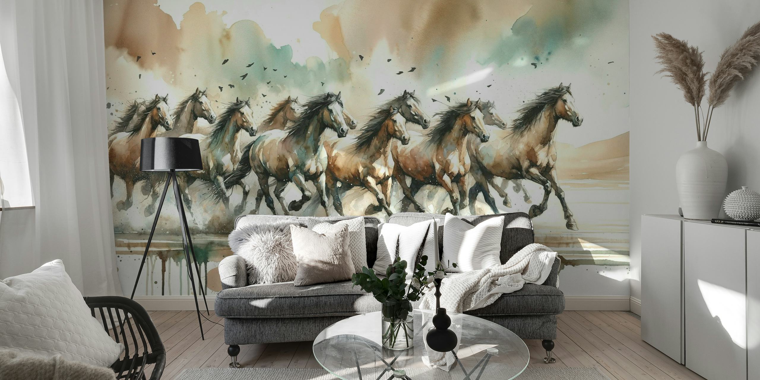 Horses Galloping Watercolor behang