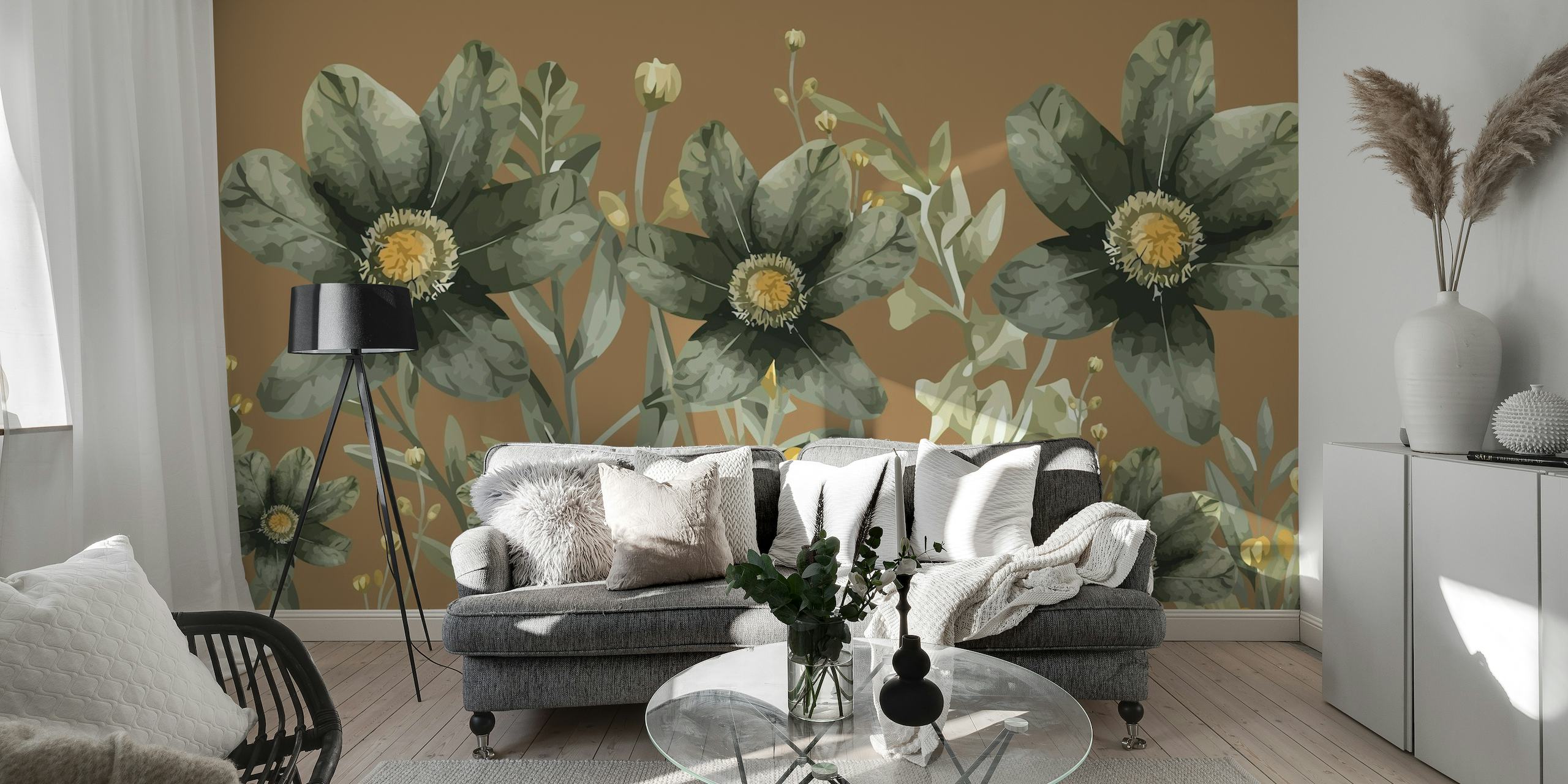 Artistic depiction of flowers in spring with a mocha background