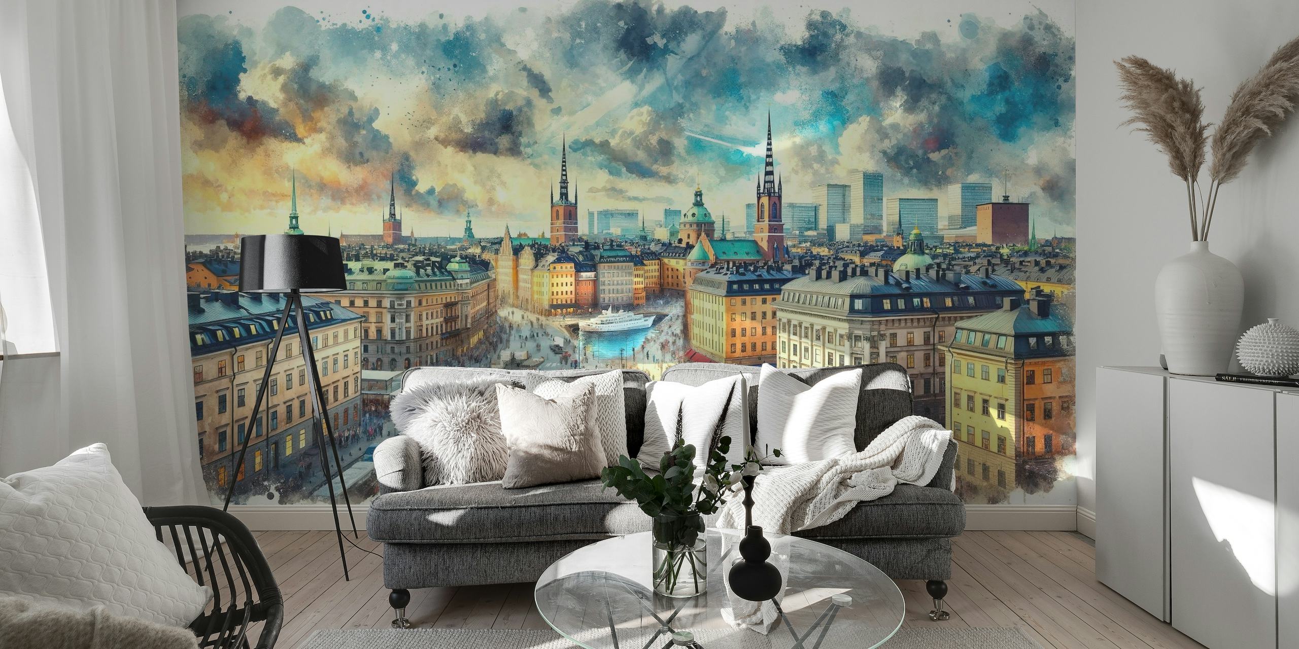 Watercolor Stockholm Sweden papel pintado