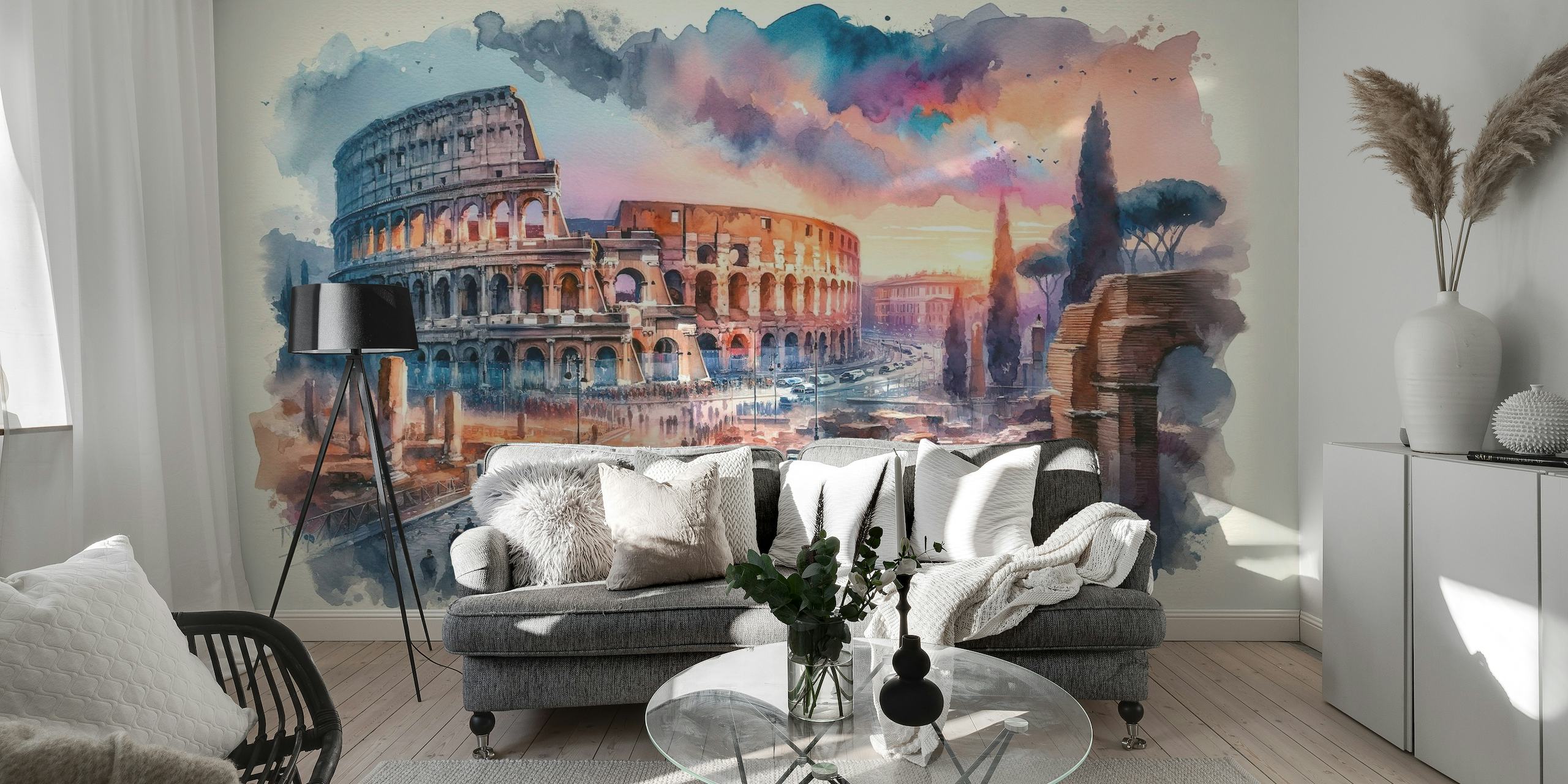 Watercolor Rome Colosseum ταπετσαρία