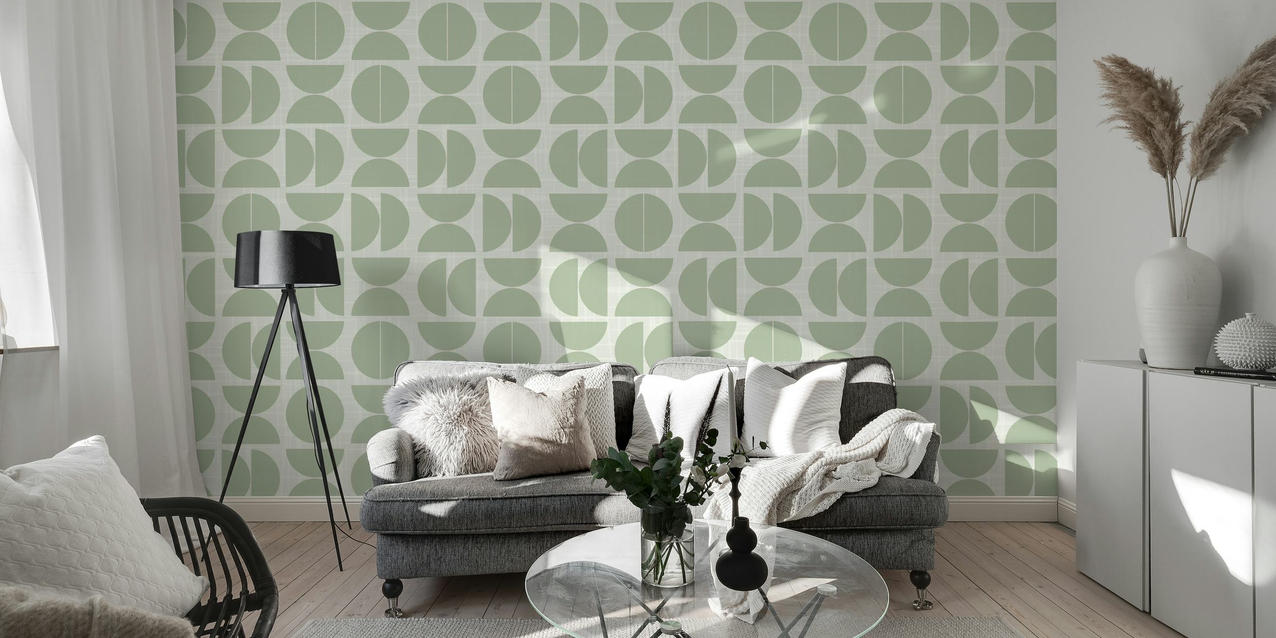 Vintage Abstract Geometry Pattern Sage Cream ταπετσαρία