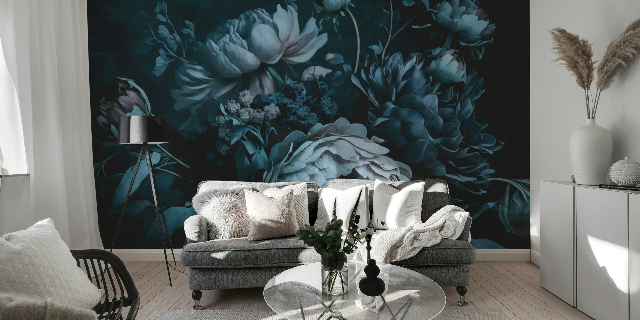 Renaissance Vibes Moody Blue Flowers wallpaper