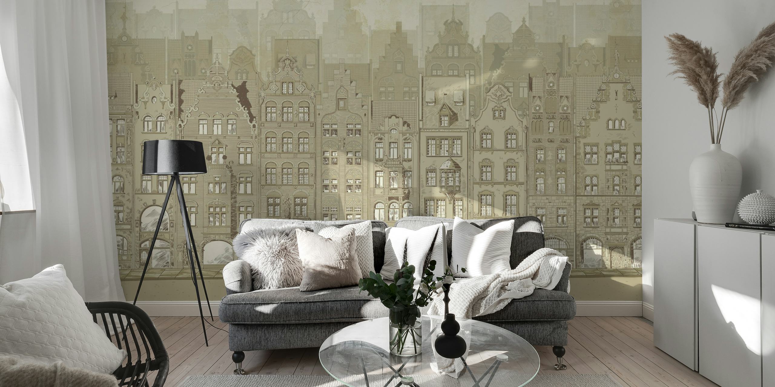 Graphic fresco of Amsterdam houses tapety