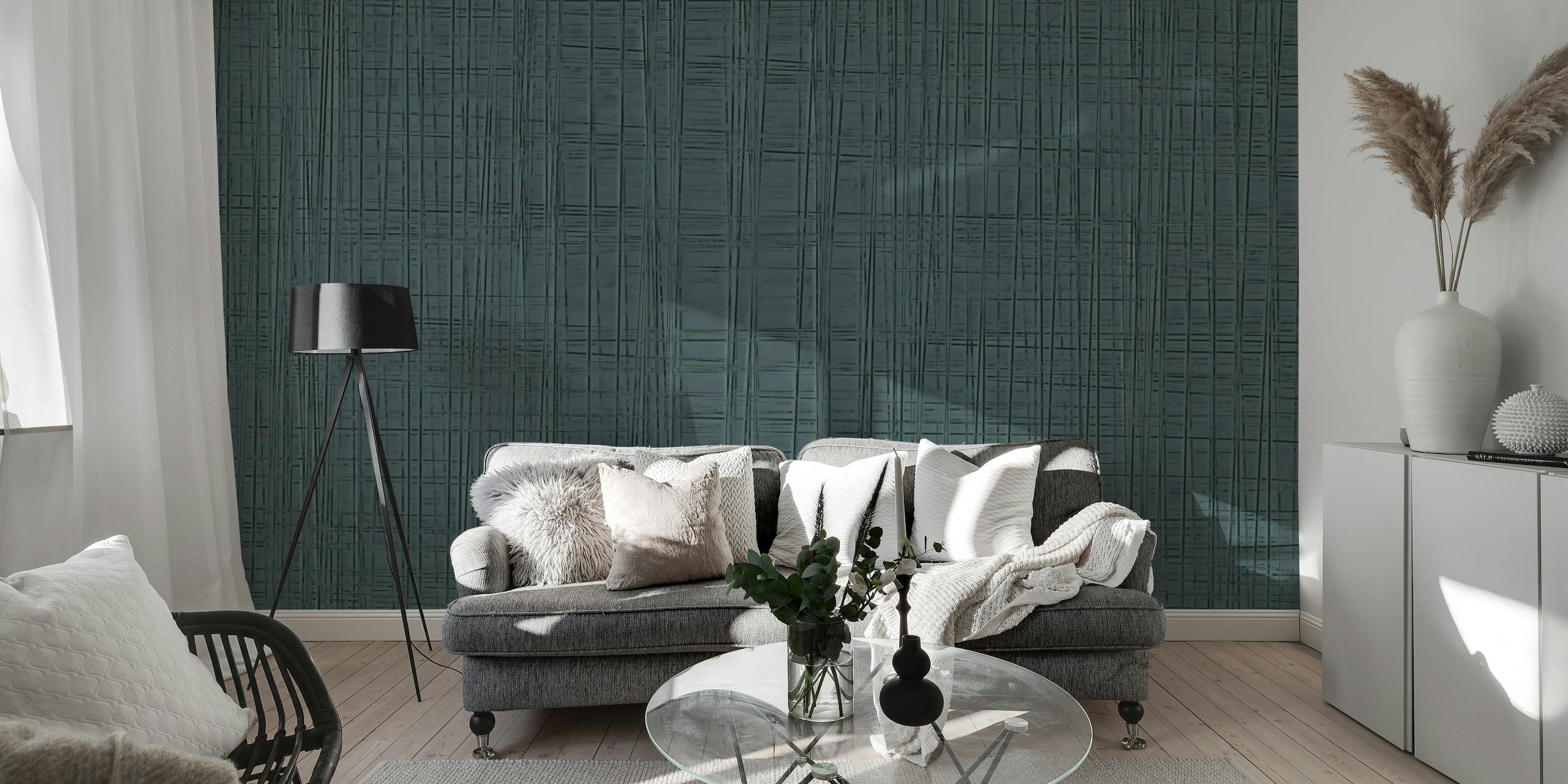 Cozy Lines Fabric Texture Dark Grey Teal wallpaper