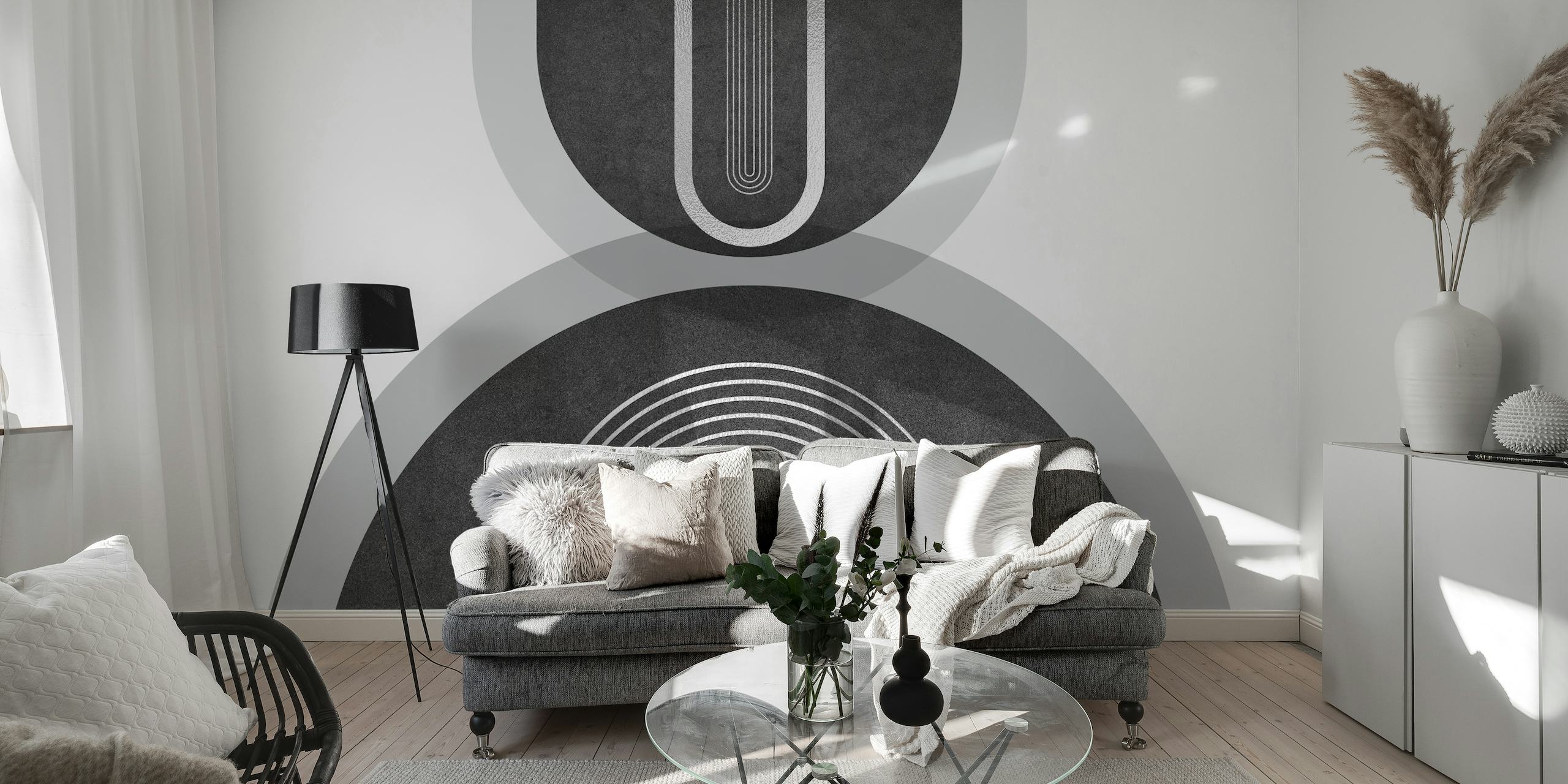 Abstract black and silver geometric wall mural