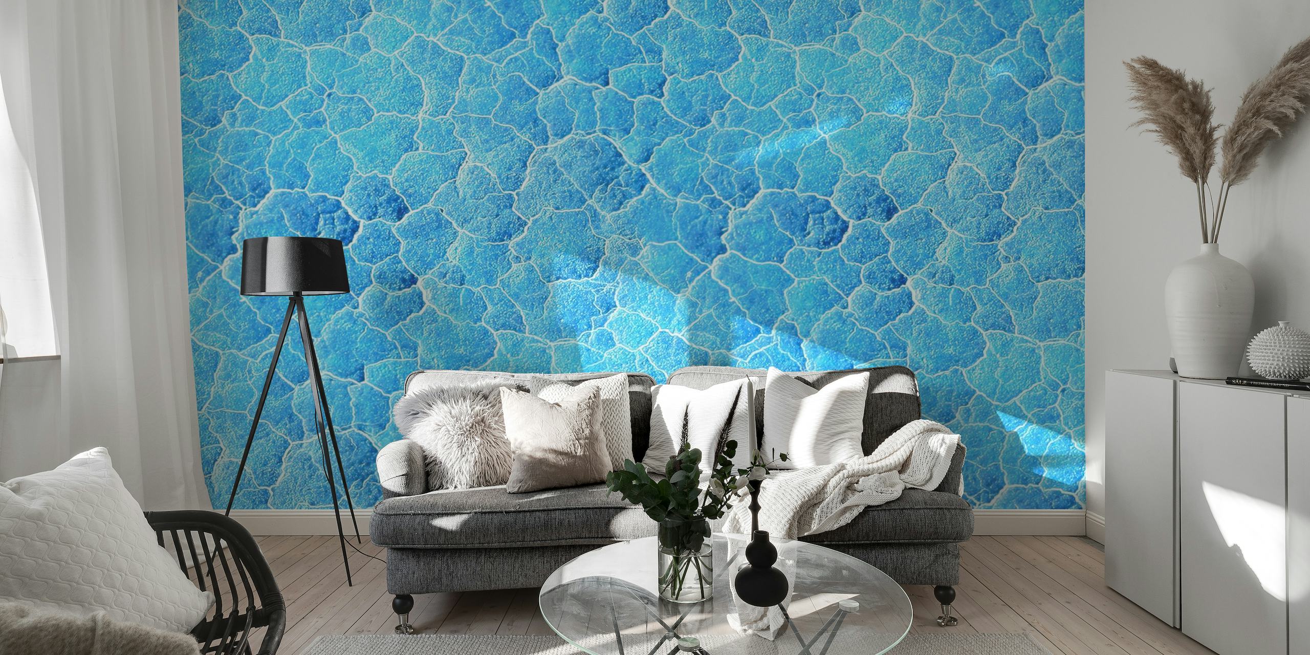 Mural de parede azul subaquático calmante representando o pacífico fundo do oceano