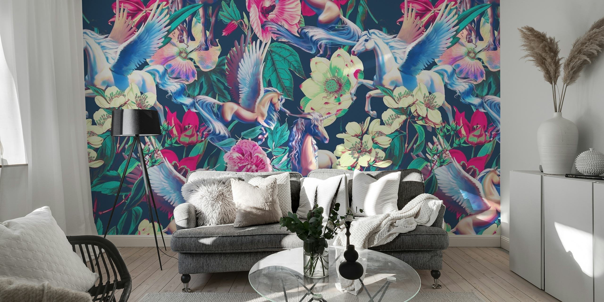 Unicorn and Floral Pattern wallpaper