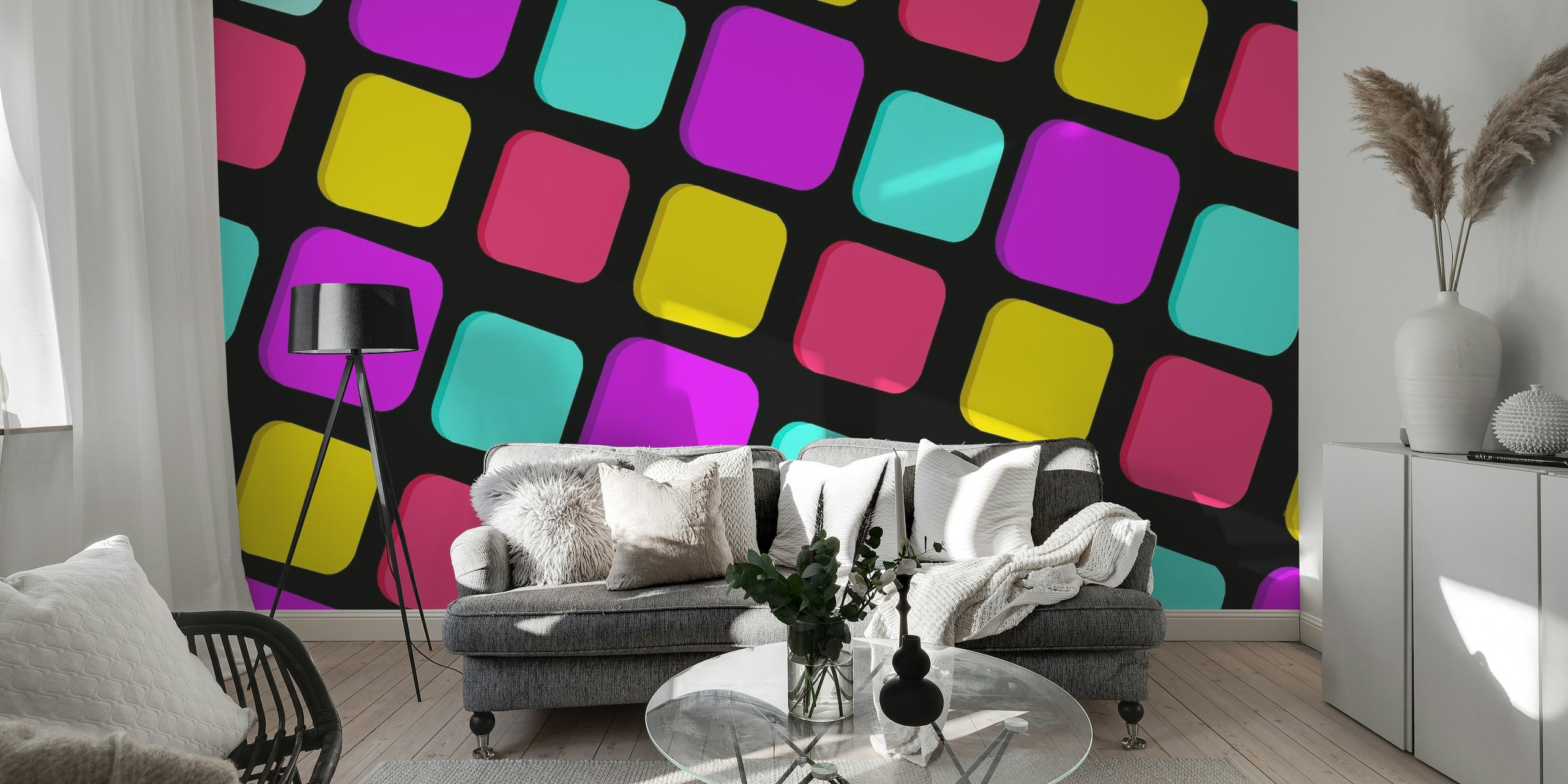 Colorful 3D square geometric pattern wall mural