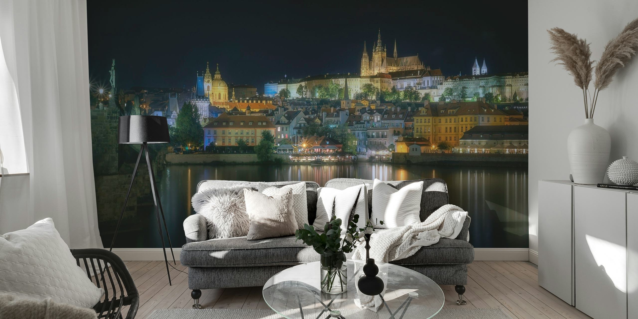 Prague at night behang
