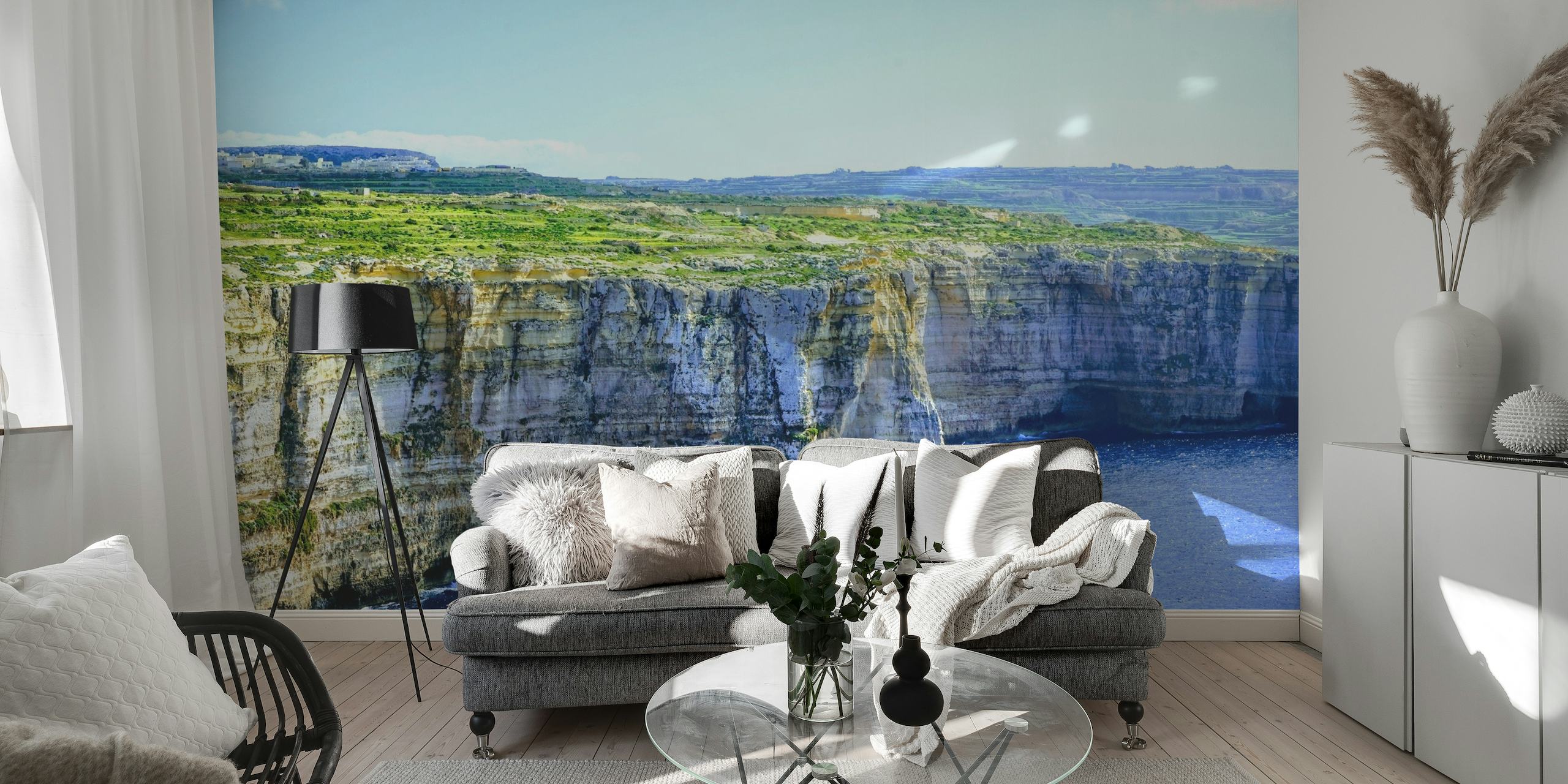 Ocean Bay wall mural showing a cliffside view over vibrant blue water