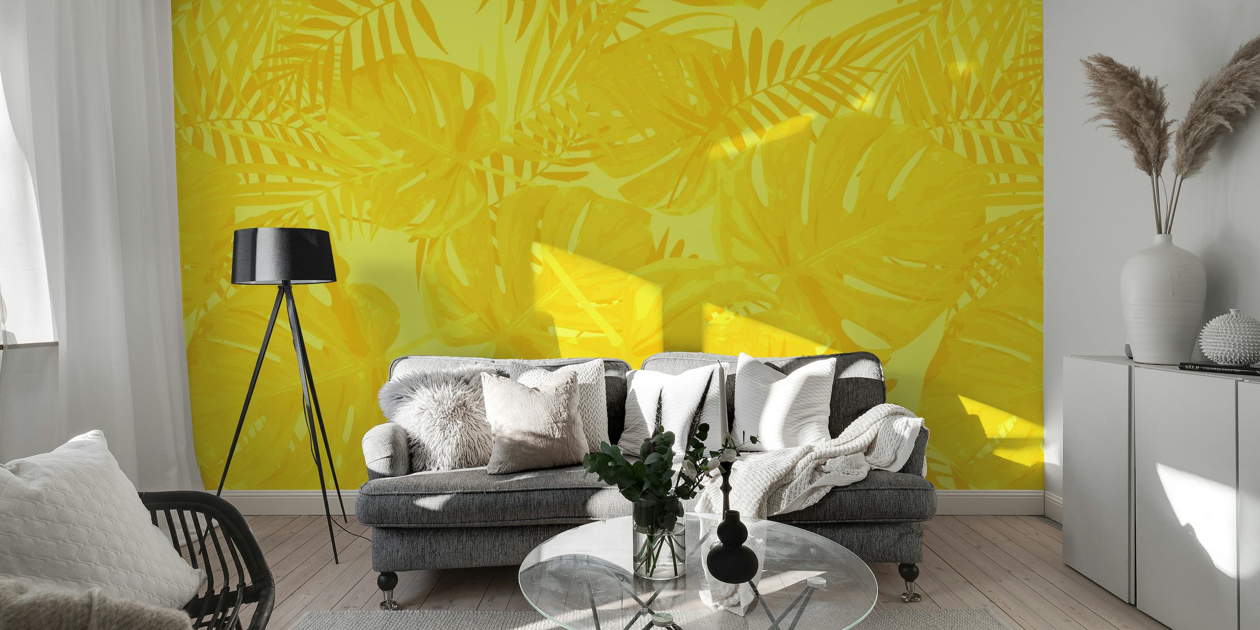 Yellow Sunny Monstera Leaves wallpaper