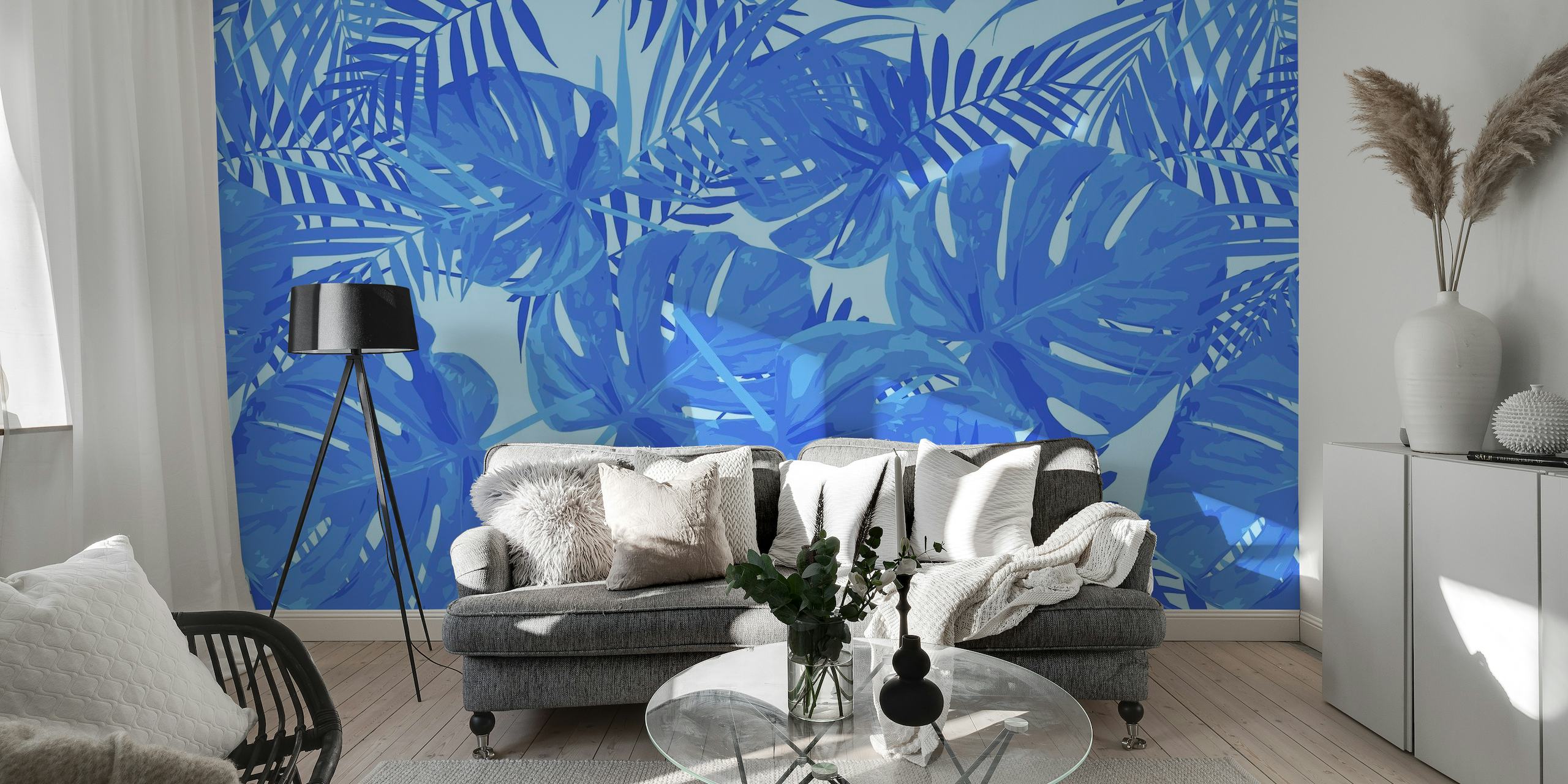 Blue Night Monstera Leaves wallpaper
