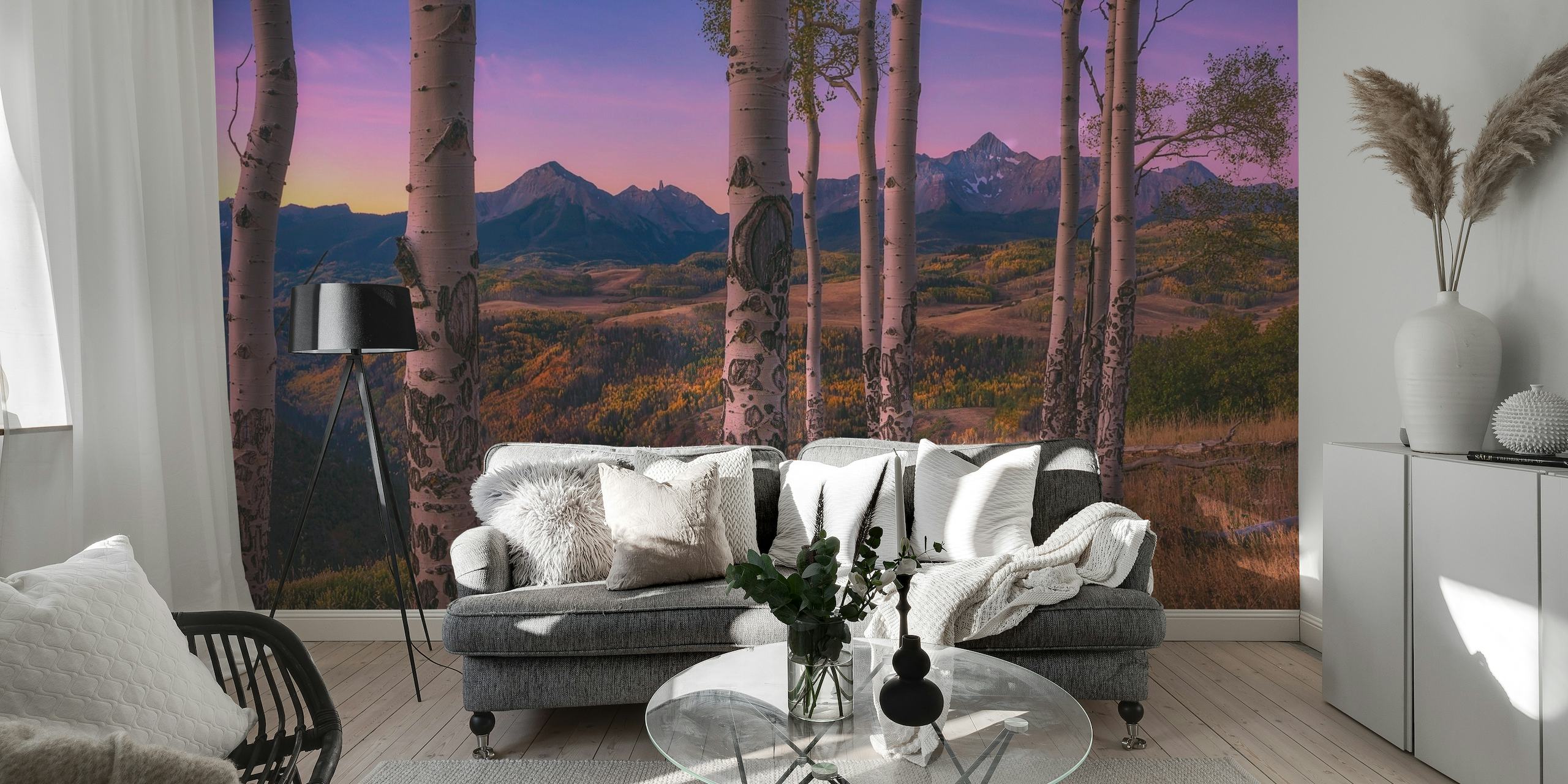 Aspen trees with mountain background wall mural