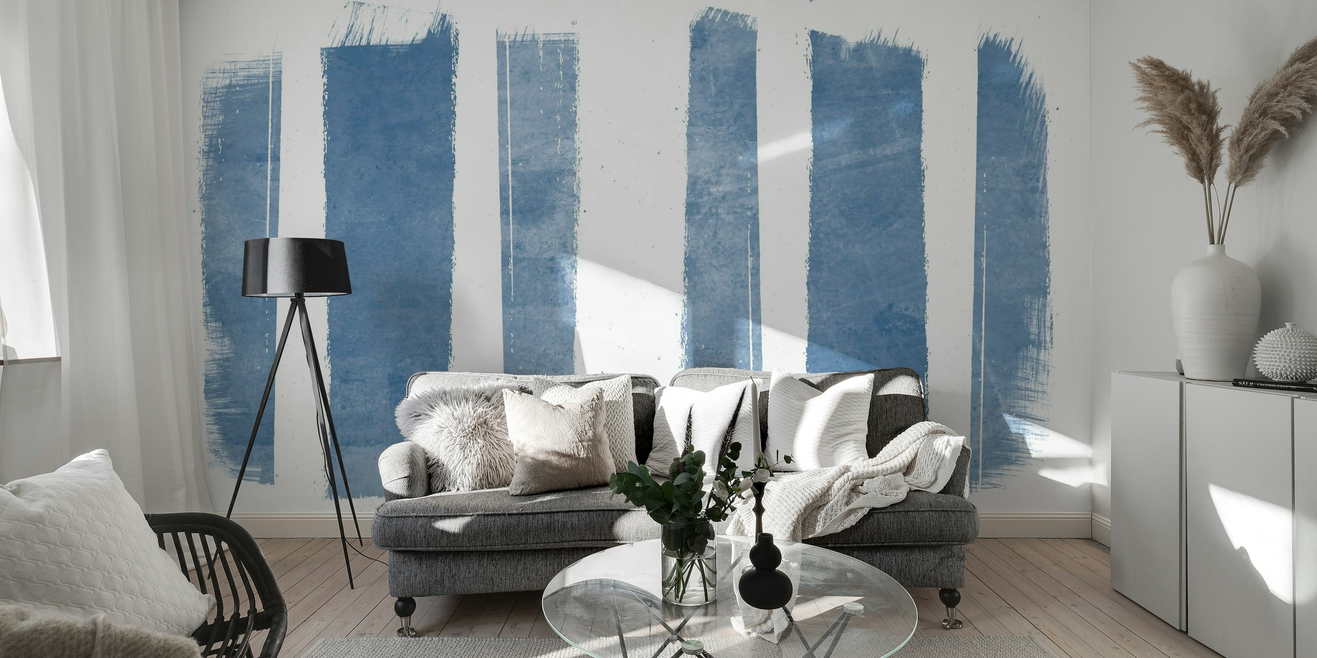 Soft Blue Watercolour Stripes papel de parede
