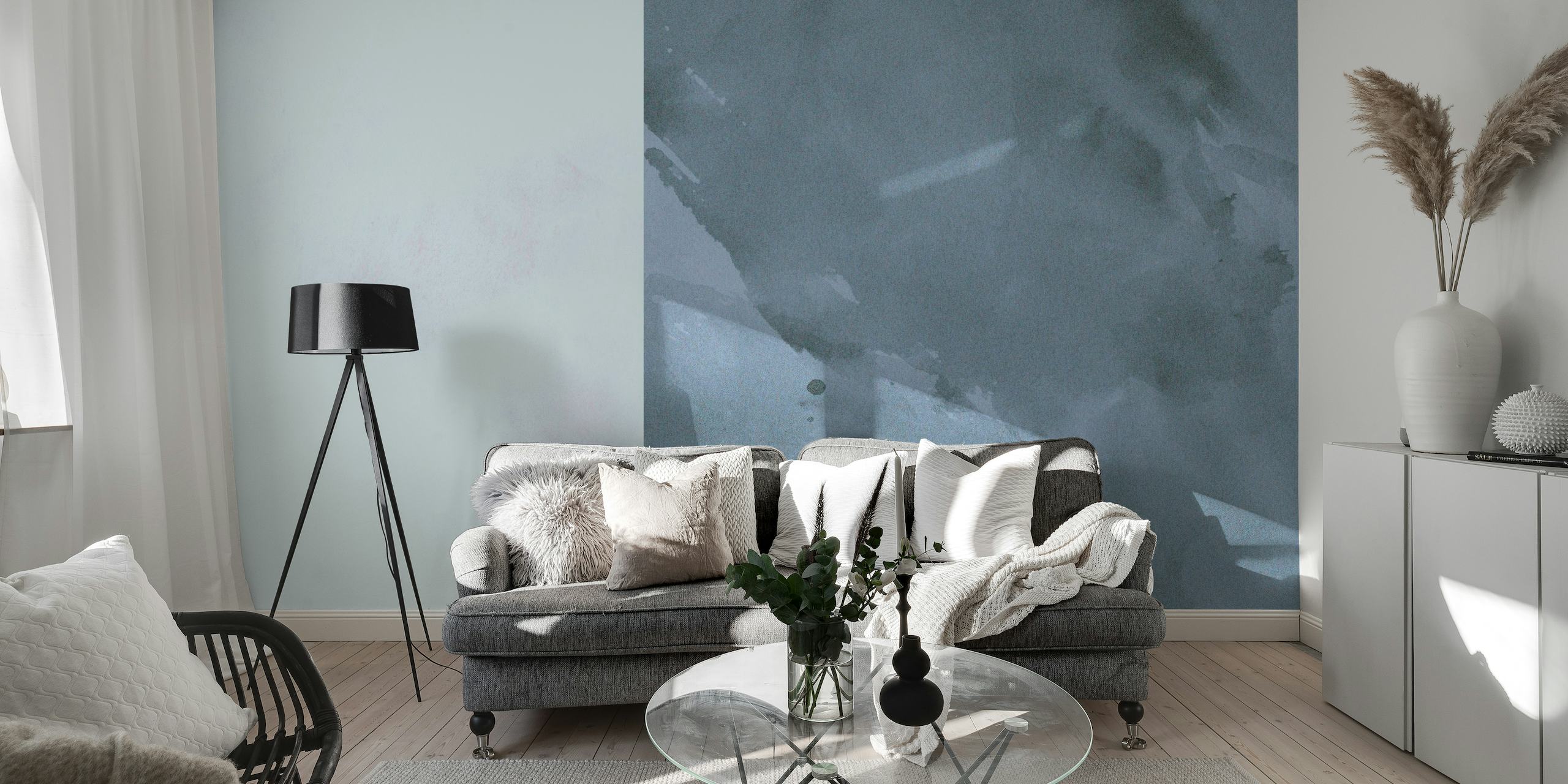 Watercolor Soft Blue wall mural with soothing shades of blue and gentle brush stroke texture