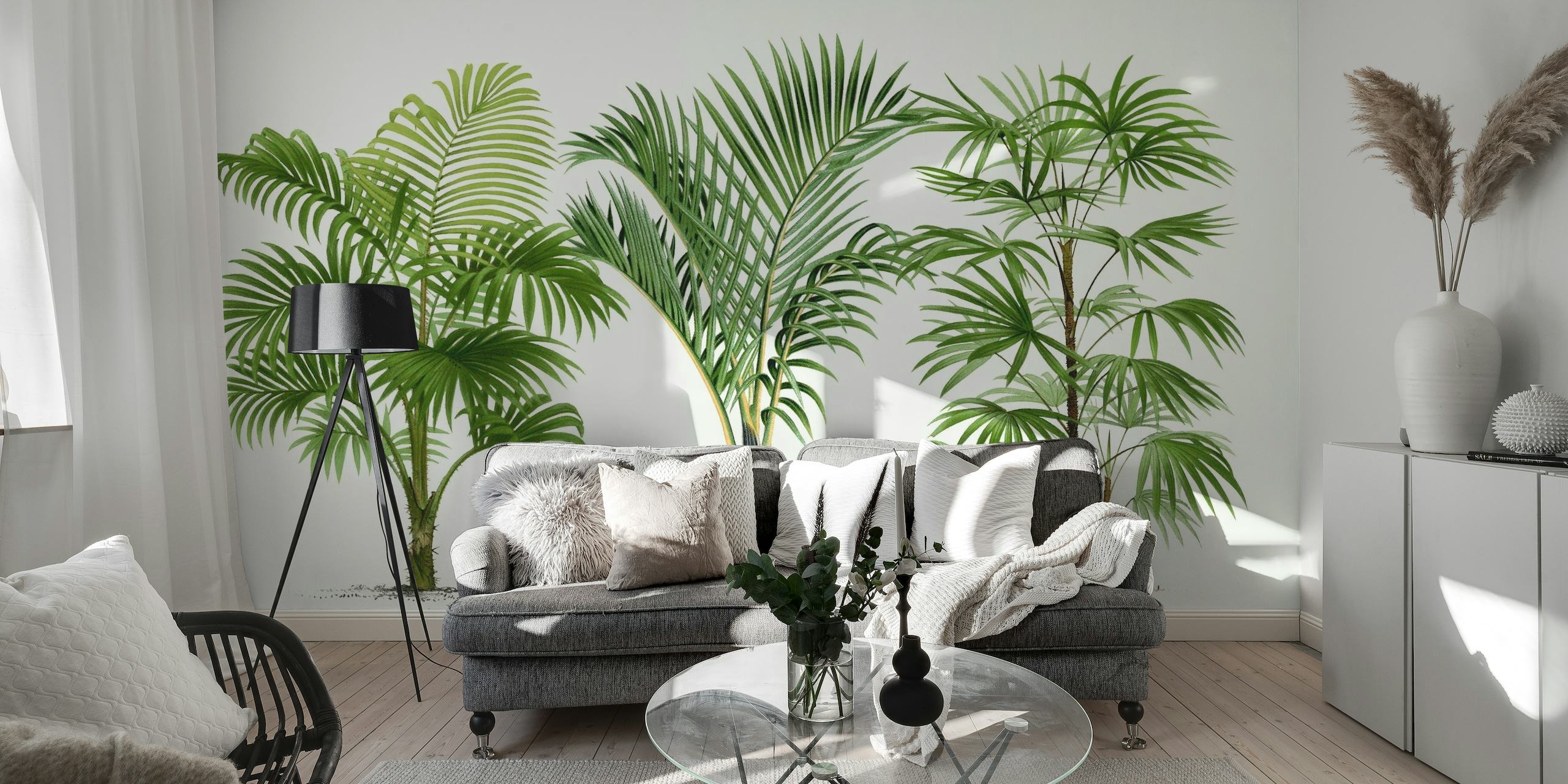 Palm Leaves Floral on Tan wallpaper