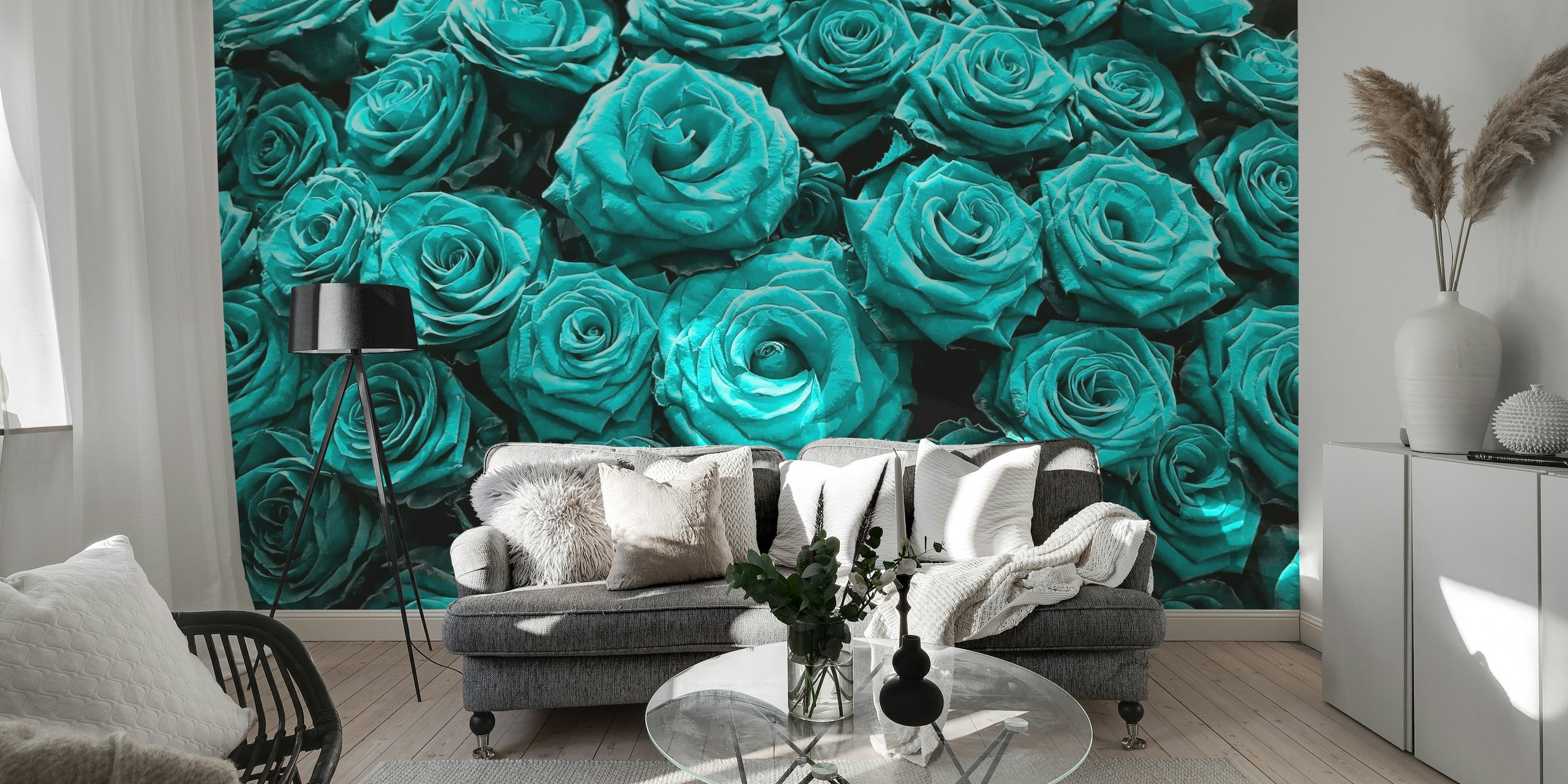 Large Teal Roses papel de parede