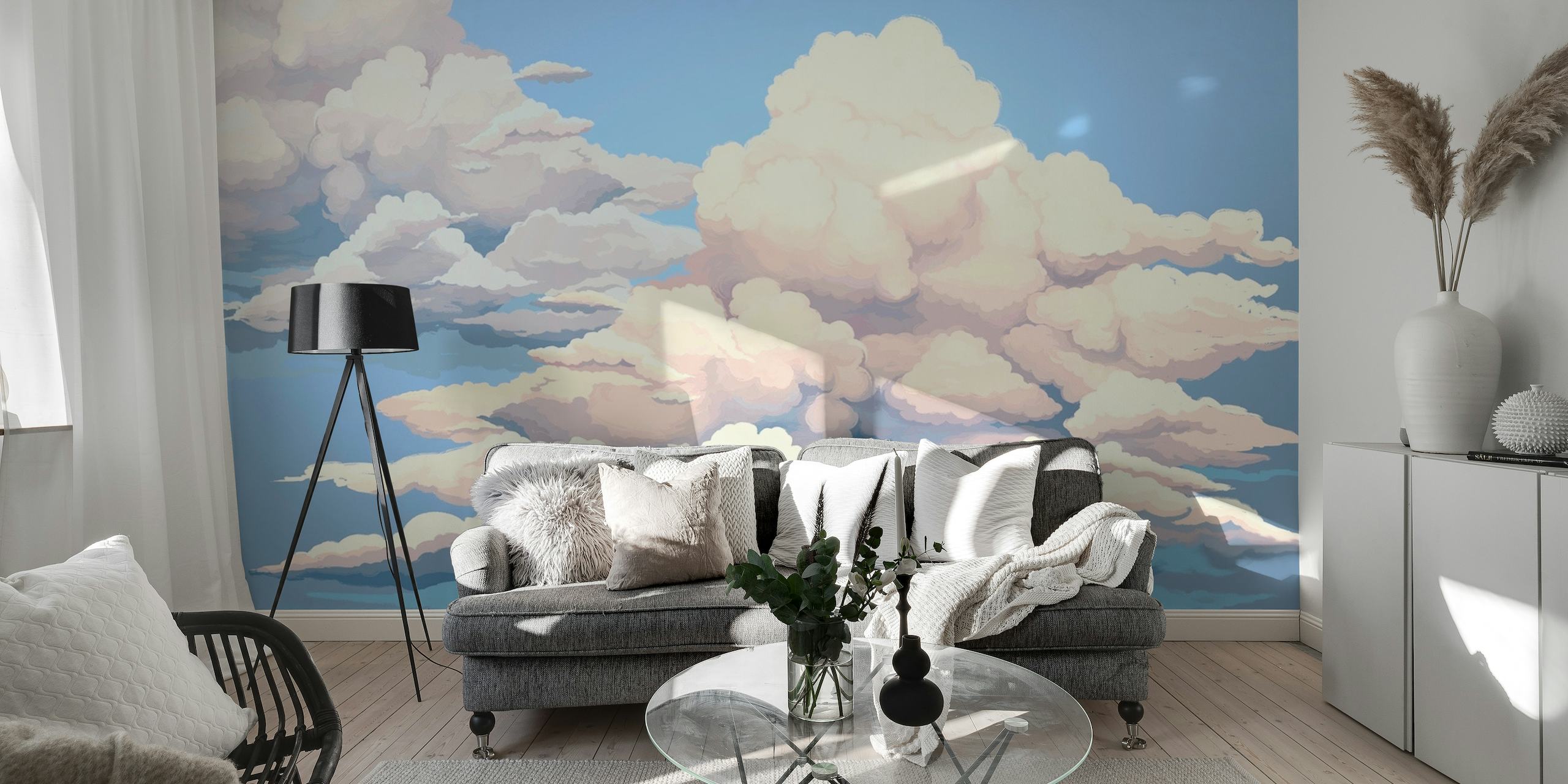 Fluffy white clouds and blue sky wall mural