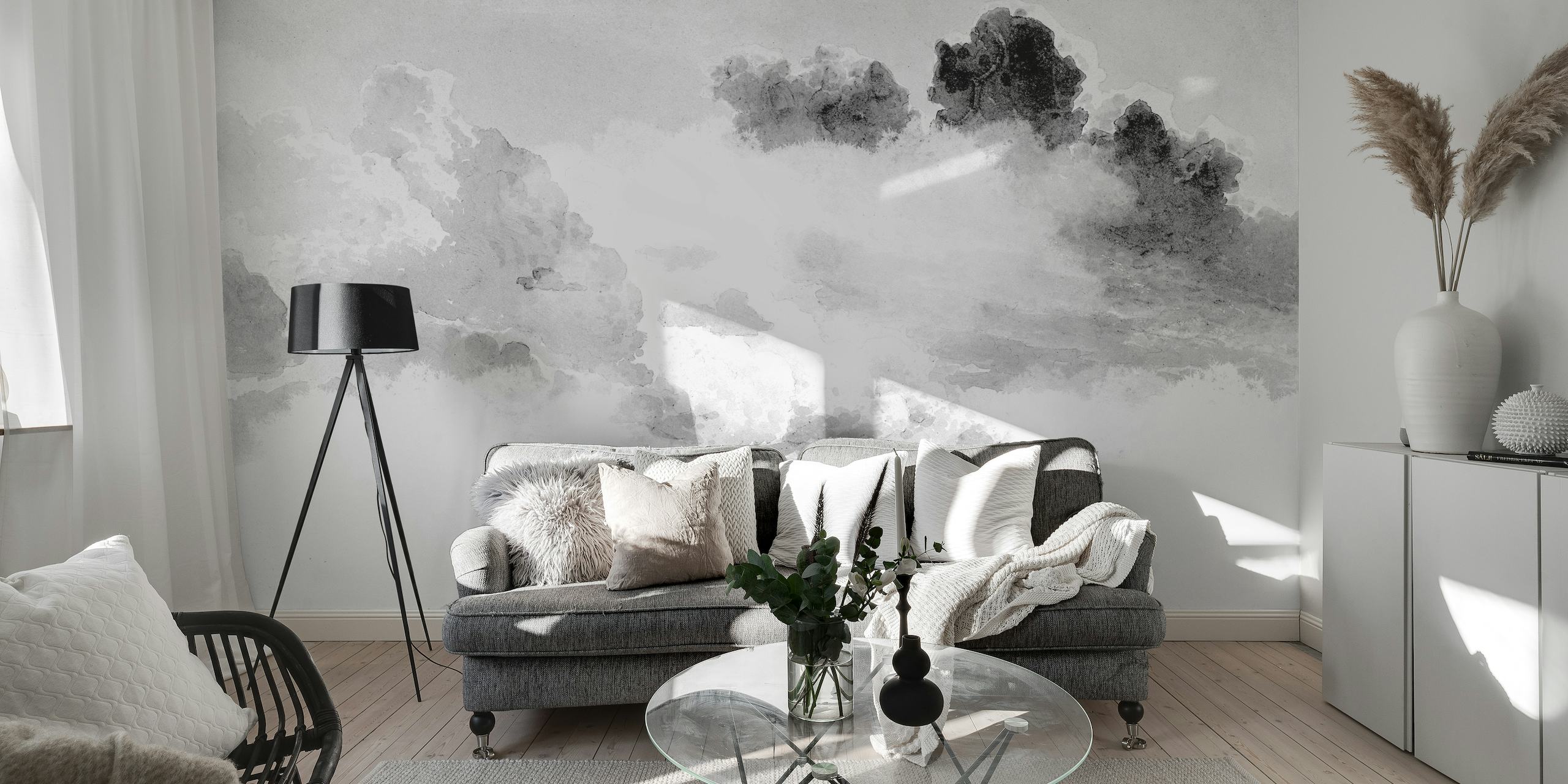 Monochrome watercolor clouds wall mural