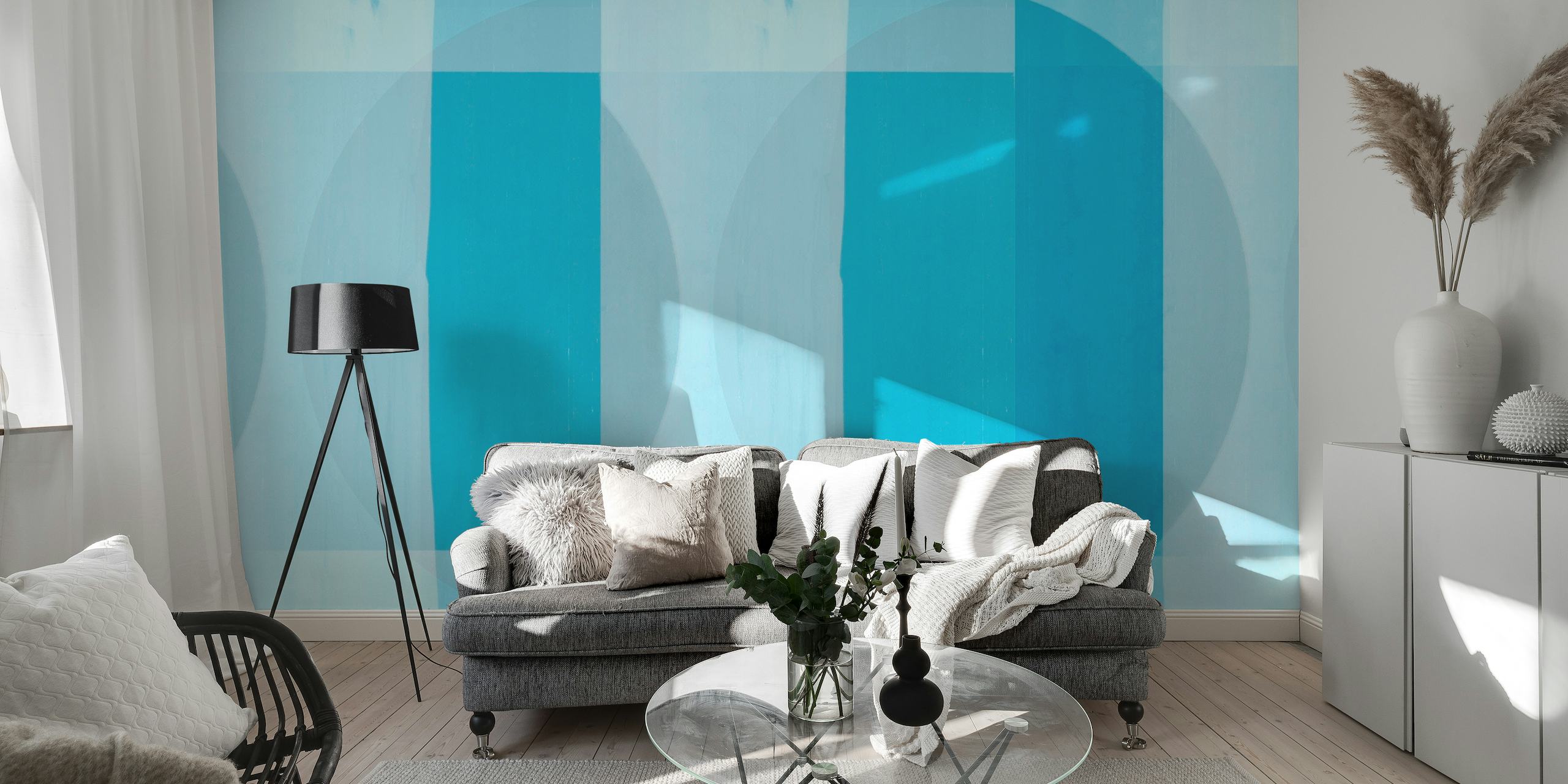 Mid Century Bauhaus Cyan Blue wallpaper