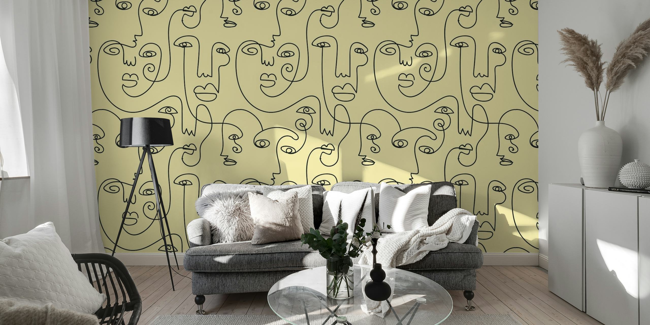Picasso Inspired Faces Yellow wallpaper