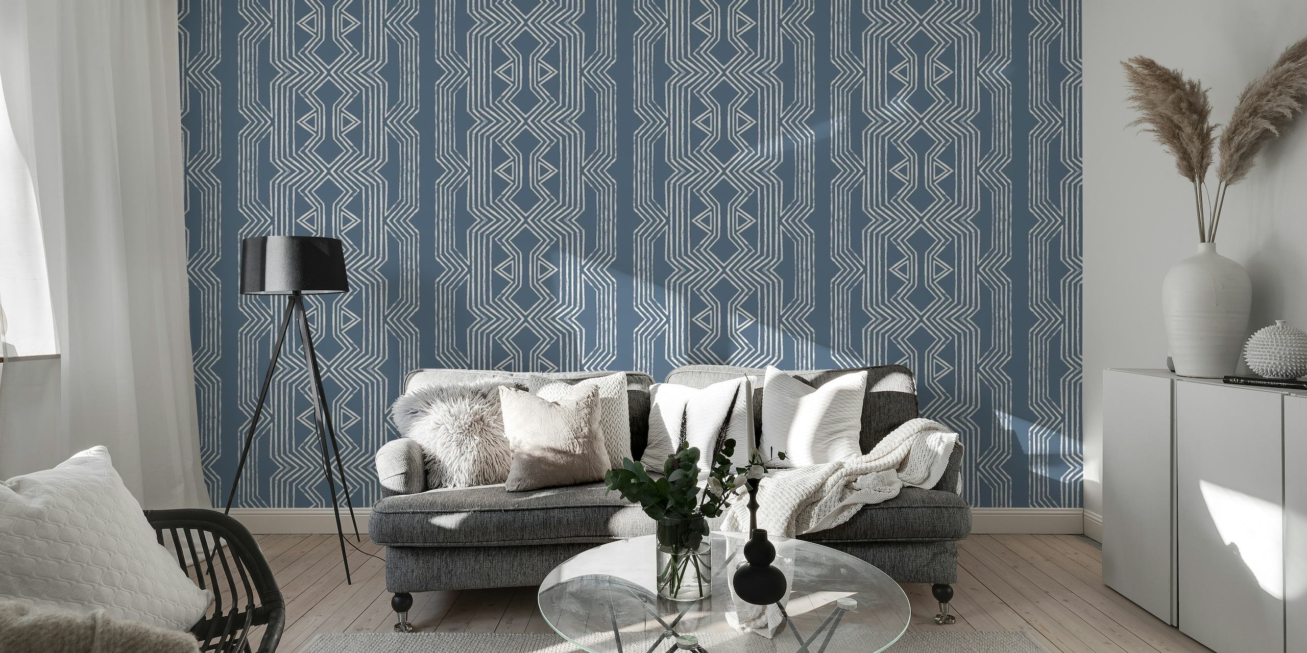 Norr Lines Cadet wall mural with geometric pattern in blue tones