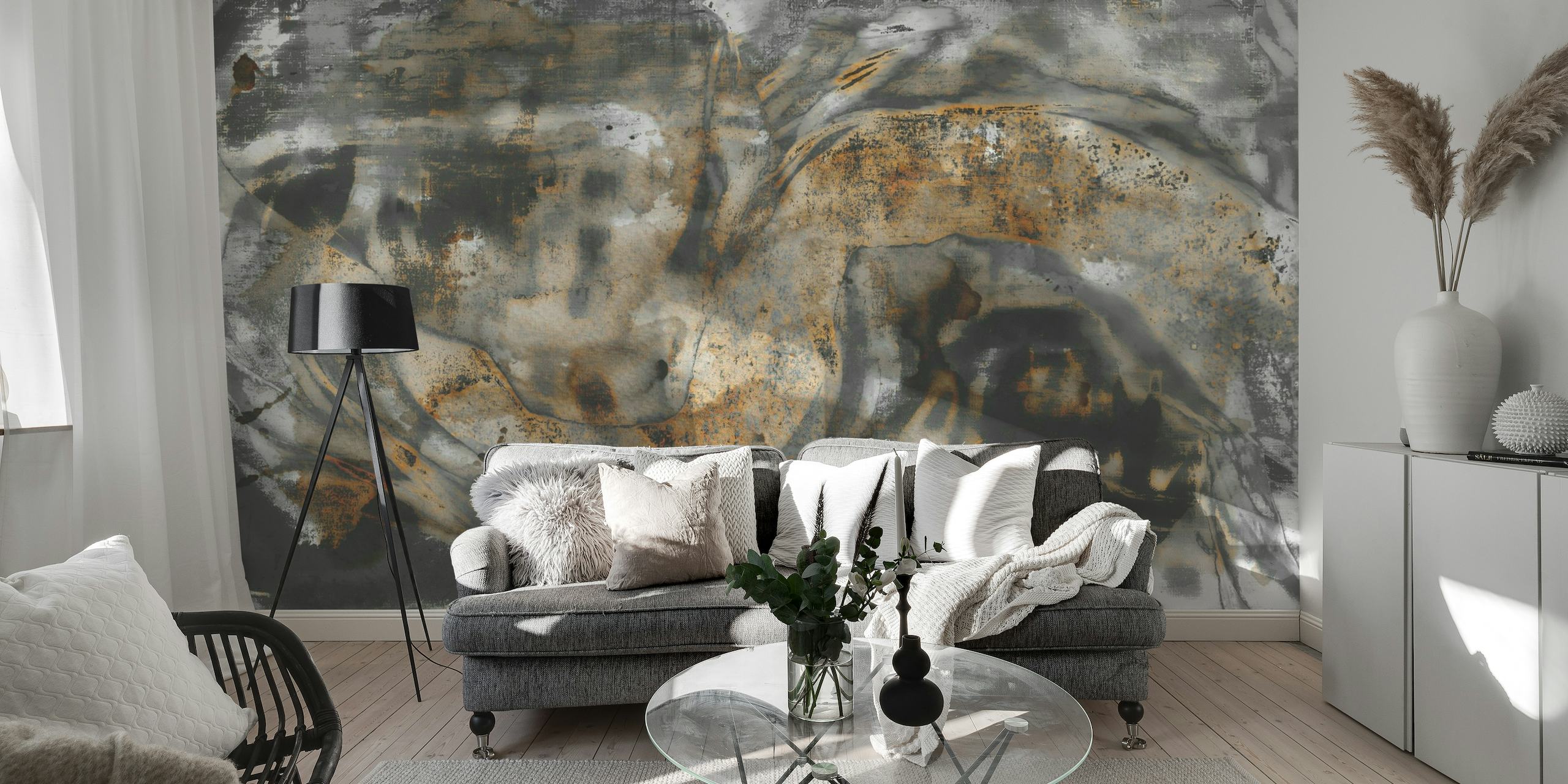 Nordic Tribal pattern wall mural with earthy tones and abstract shapes.