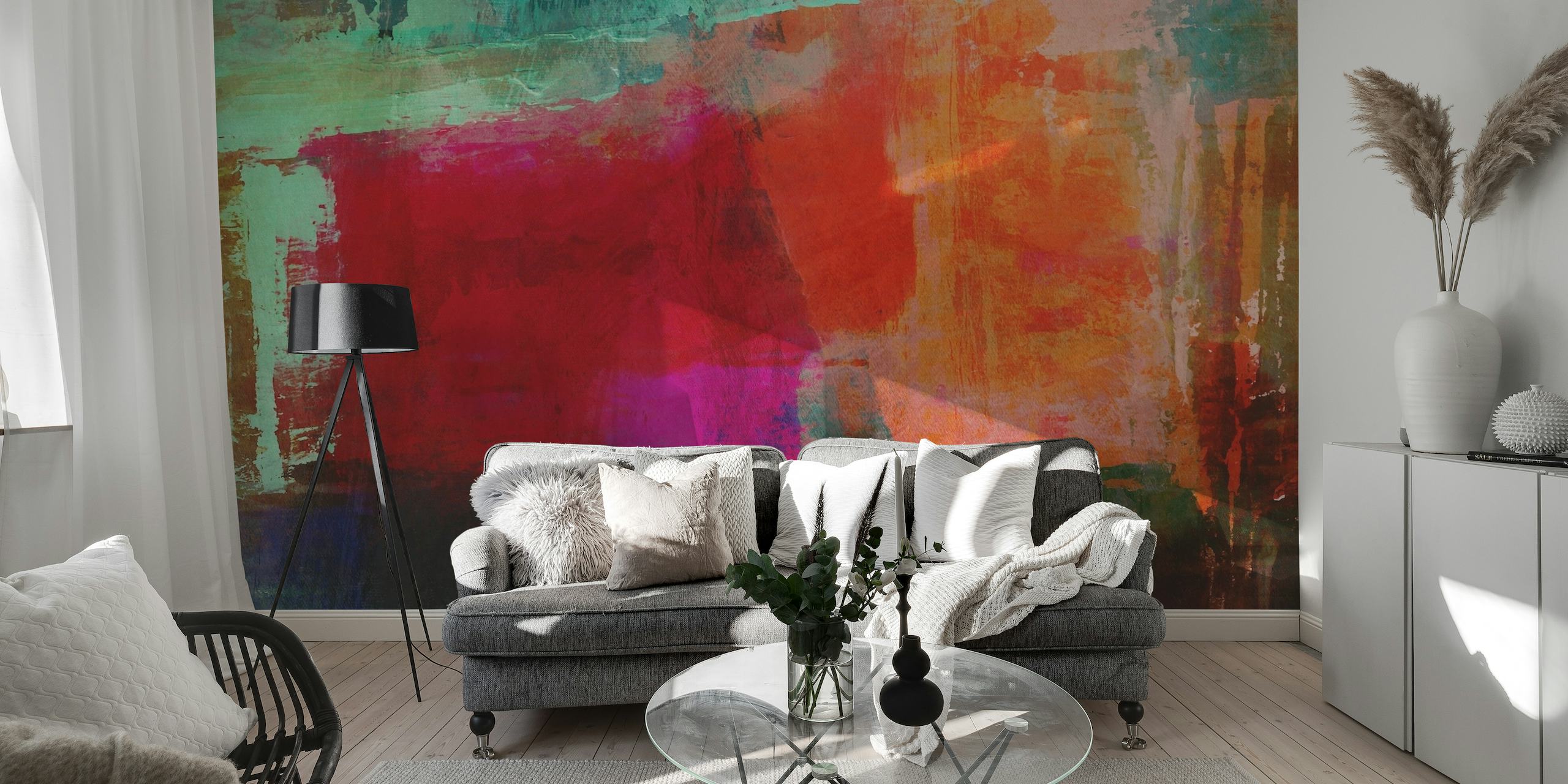 Rustic Geometric 12 abstract wall mural with earthy tones and bold shapes