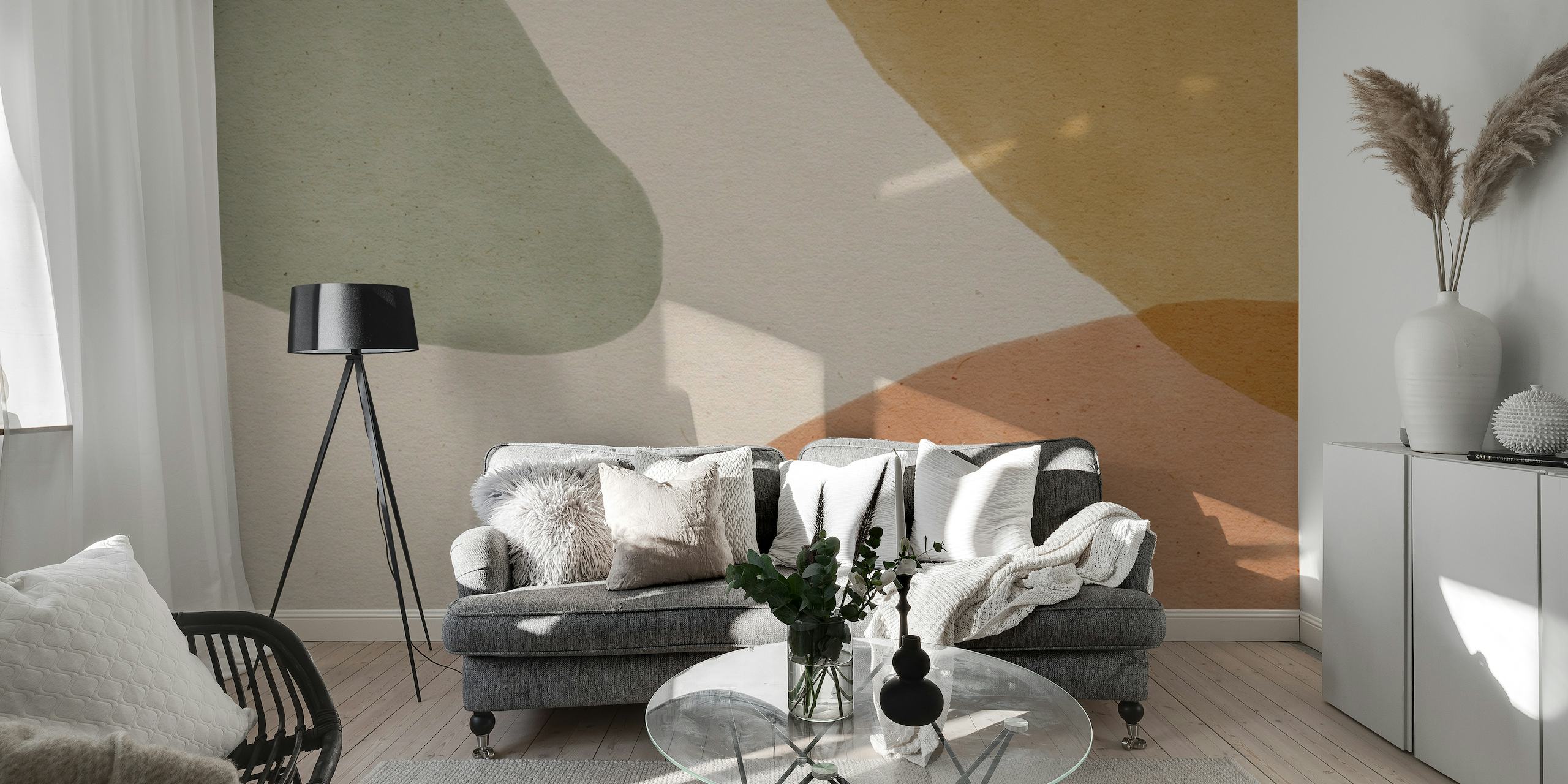 Equinox wall mural with earthy tones and abstract shapes