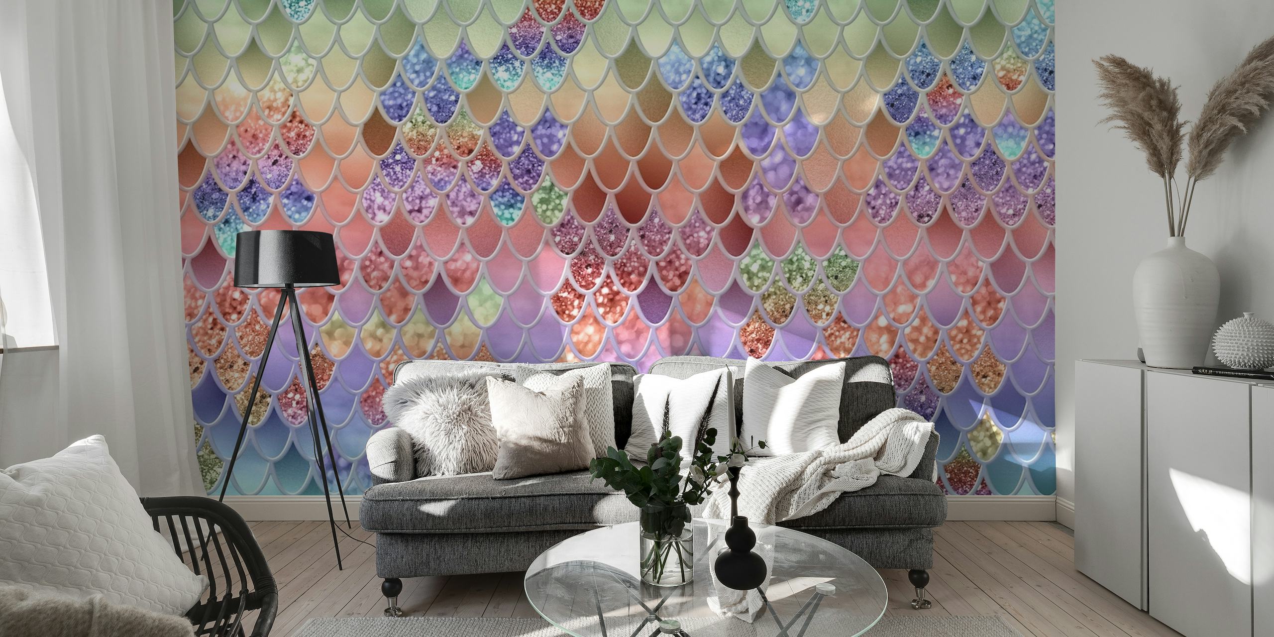 Mermaid Glitter Scales wall mural with pastel colors